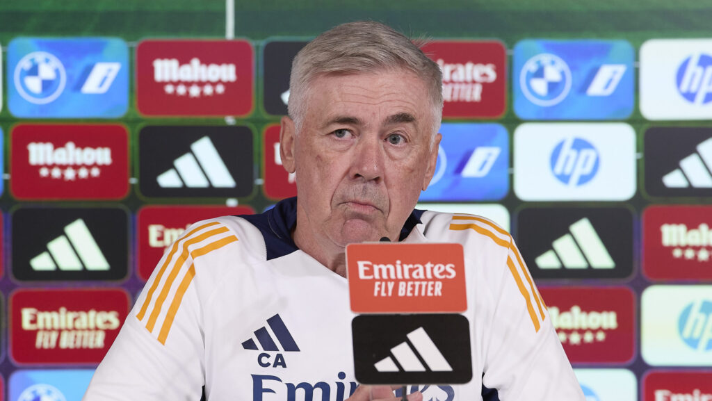 Carlo Ancelotti, the head coach of Real Madrid CF, attends a press conference on the eve of the La Liga EA Sports week 11 football match between Real Madrid CF and FC Barcelona at Ciudad Real Madrid. (Photo by Federico Titone / SOPA Images/Sipa USA)
2024.10.25 Madrid
pilka nozna liga hiszpanska
Trening Realu Madryt
Foto Federico Titone / SOPA Images/SIPA USA/PressFocus

!!! POLAND ONLY !!!