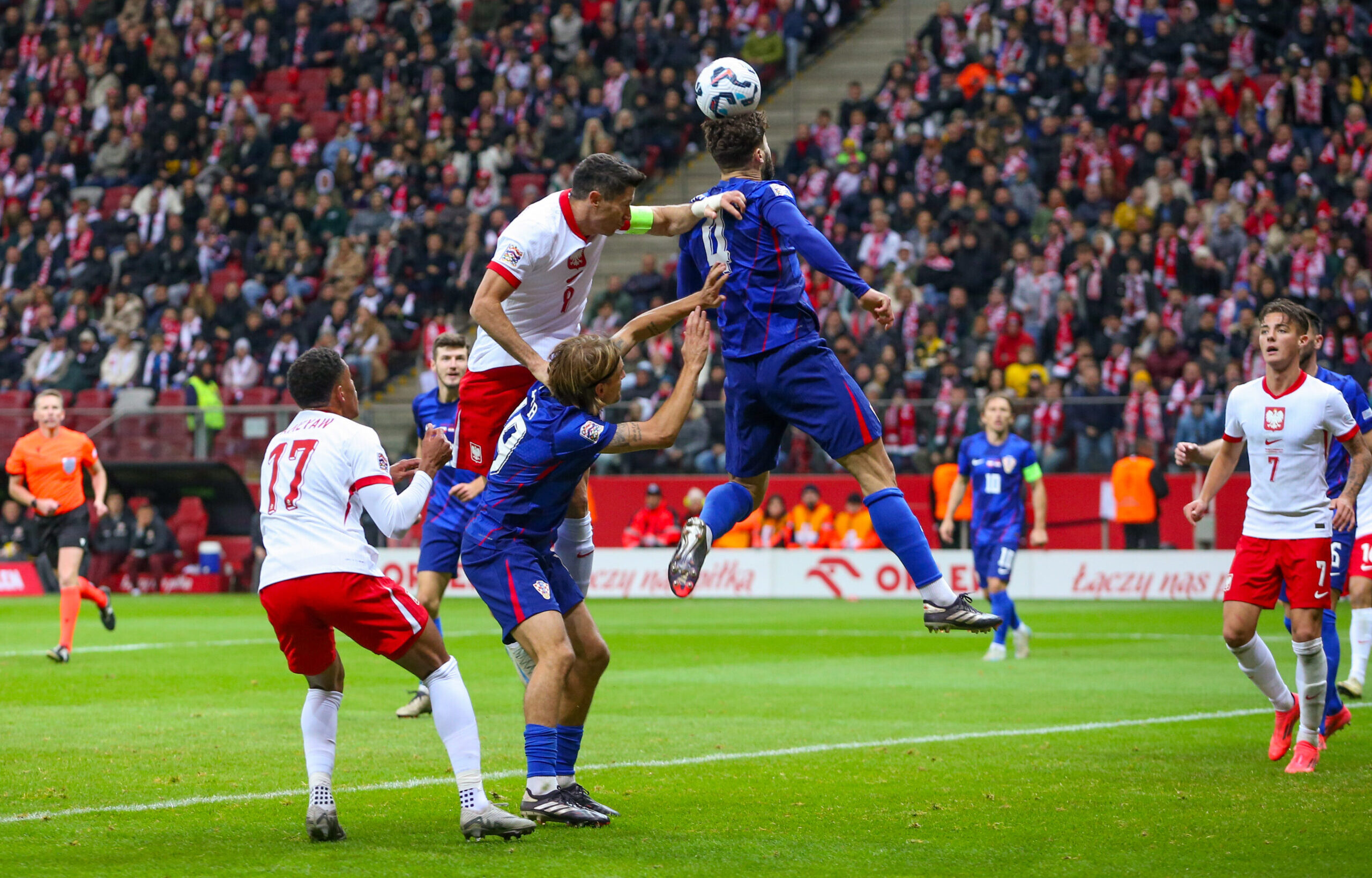 WARSZAWA 15.10.2024 
MECZ 4. KOLEJKA GRUPA A1 LIGA NARODOW SEZON 2024/25: POLSKA - CHORWACJA --- UEFA NATIONS LEAGUE FOOTBALL MATCH IN WARSAW: POLAND - CROATIA 
MICHAEL AMEYAW ROBERT LEWANDOWSKI BORNA SOSA JOSKO GVARDIOL 
FOT.ANNA KLEPACZKO / 400mm.pl