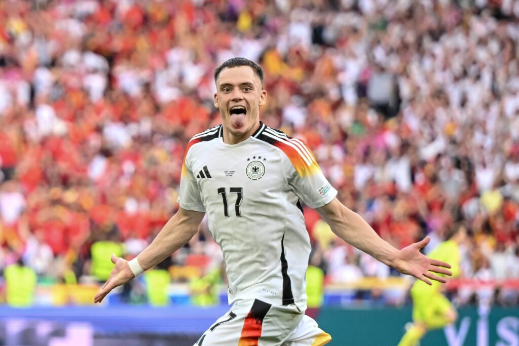 Florian Wirtz (Germany) Torjubel, jubelt nach seinem treffer zum 1:1 waehrend des Viertelfinales der UEFA EURO 2024 zwischen Spanien und Deutschland, Arena Stuttgart am 05. July 2024 in Stuttgart, Deutschland. (Foto von Harry Langer/DeFodi Images)     

Florian Wirtz (Germany) celebrates after scoring his team&#039;s first goal during the UEFA EURO 2024 - Quarter-final match between Spain and Germany at Arena Stuttgart on July 5, 2024 in Stuttgart, Germany. (Photo by Harry Langer/DeFodi Images)  
PILKA NOZNA EURO MISTRZOSTWA EUROPY NIEMCY - HISZPANIA
FOT. DEFODI IMAGES/newspix.pl / 400mm.pl
POLAND ONLY!
---
newspix.pl / 400mm.pl