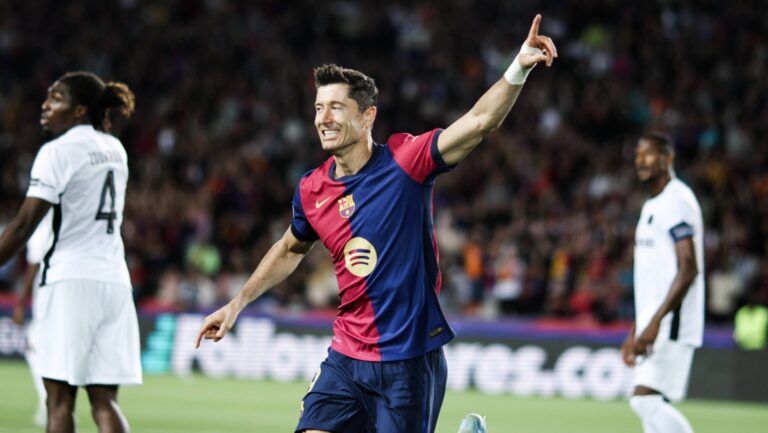 Robert Lewandowski (FC Barcelona) celebrates after scoring a goal, during the UEFA Champions League 2024/25 League Phase MD2 match between FC Barcelona and BSC Young Boys at Estadi Olímpic Lluís Companys on October 1, 2024 in Barcelona, Spain.   (Photo by Xavi Bonilla/DeFodi Images)  
LIGA MISTRZOW UEFA PILKA NOZNA SEZON 2024/2025
FOT. DEFODI IMAGES/newspix.pl / 400mm.pl

POLAND ONLY !!
---
newspix.pl / 400mm.pl