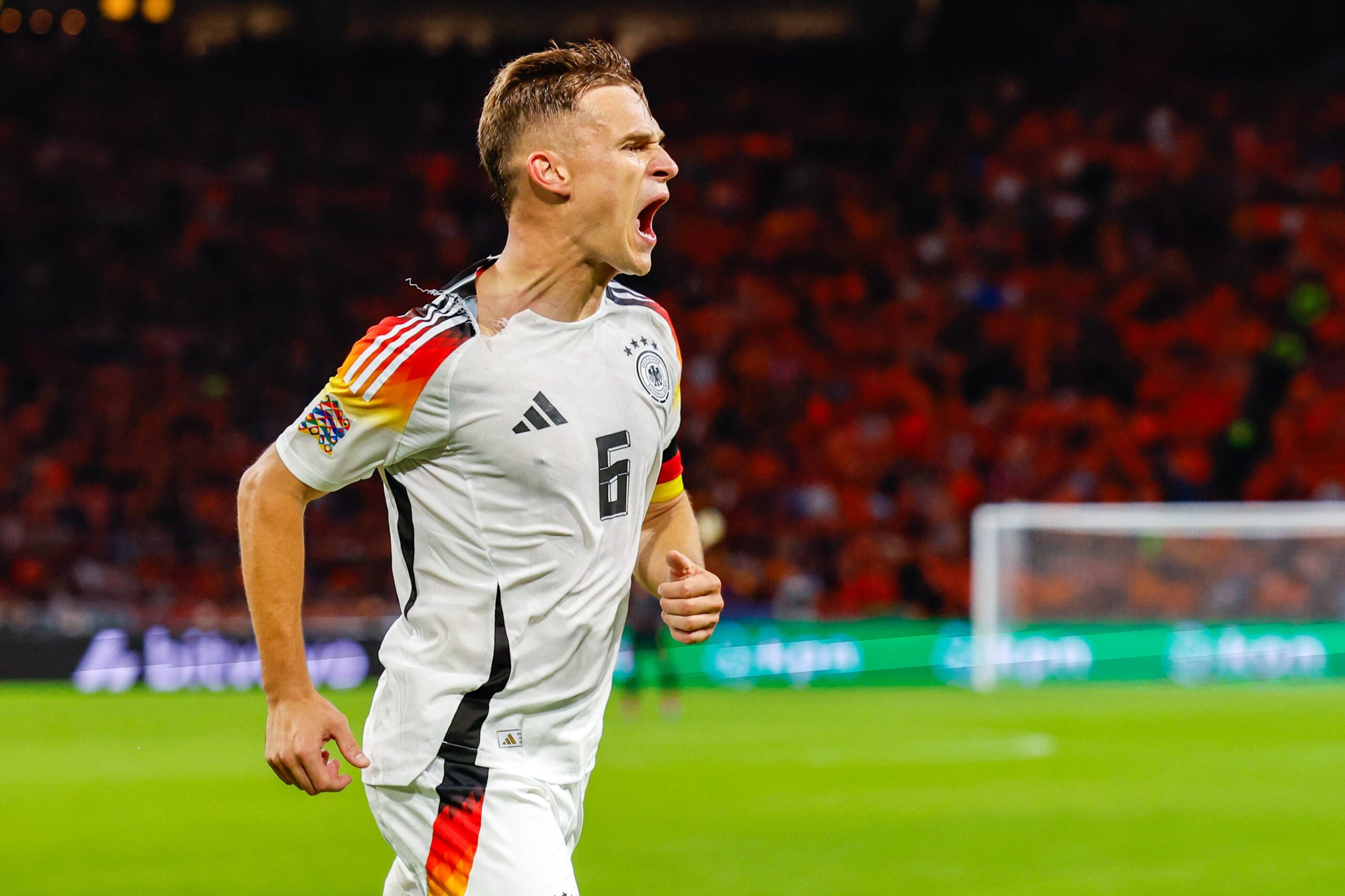 Joshua Kimmich of Germany celebrating the 1-2 during the UEFA Nations League 2024/2025 League A - Group 3 match between Netherlands and Germany at Johan Cruijff ArenA on September 10, 2024 in Amsterdam, Netherlands.  (Photo by Marcel ter Bals/DeFodi Images)  
LIGA NARODOW UEFA PILKA NOZNA SEZON 2024/2025
HOLANDIA v NIEMCY
FOT. DEFODI IMAGES/newspix.pl / 400mm.pl

POLAND ONLY !!
---
newspix.pl / 400mm.pl