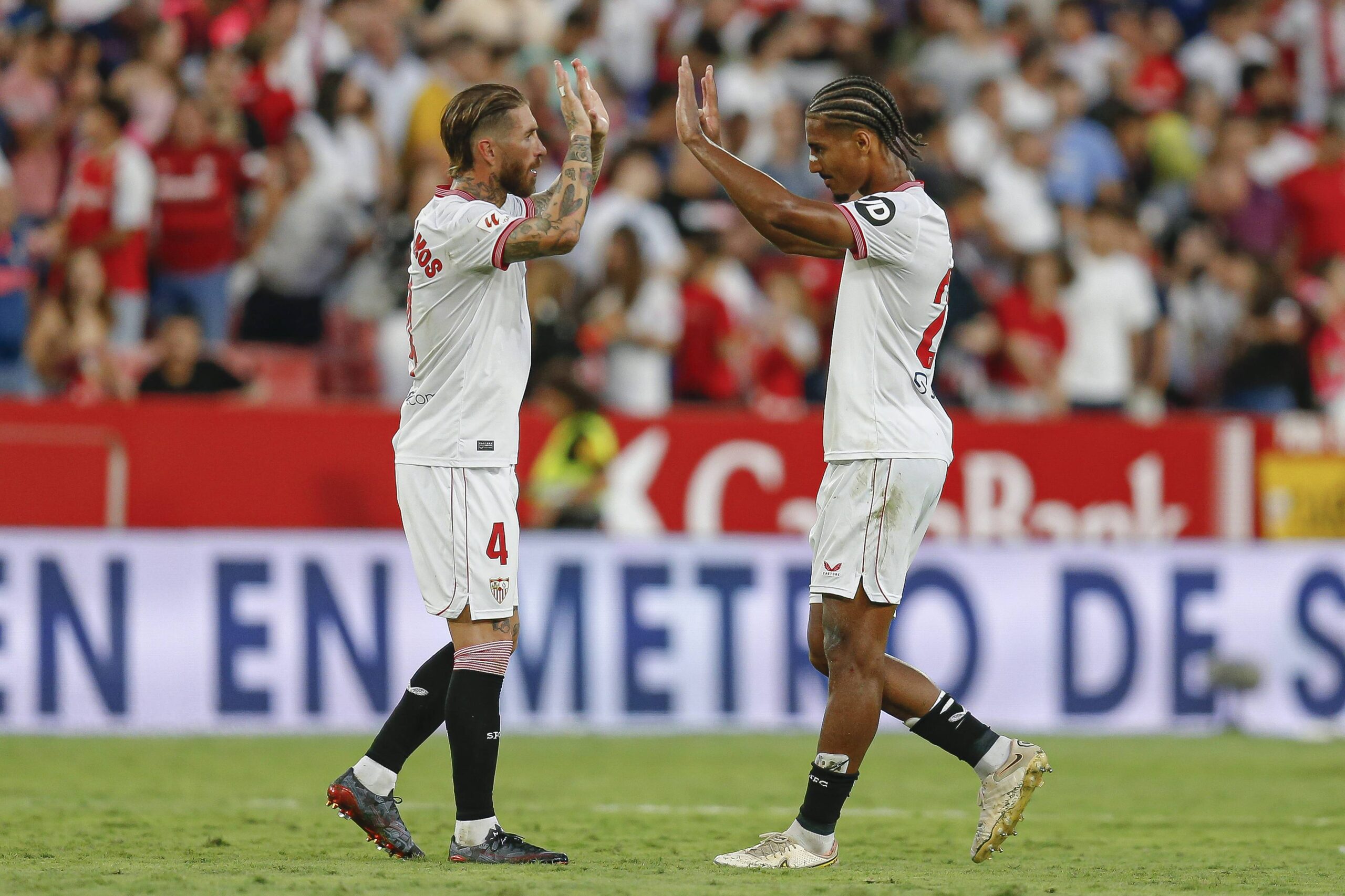 Sergio Ramos and Loic Bade of Sevilla FC during the La Liga match between Sevilla FC and UD Las Palmas played at Ramon Sanchez Pizjuan Stadium on September 17 in Sevilla, Spain. (Photo by Antonio Pozo / PRESSINPHOTO)
PILKA NOZNA LIGA HISZPANSKA SEZON 2023/2024
FOT. PRESSINPHOTO/newspix.pl / 400mm.pl
POLAND ONLY!

---
newspix.pl / 400mm.pl