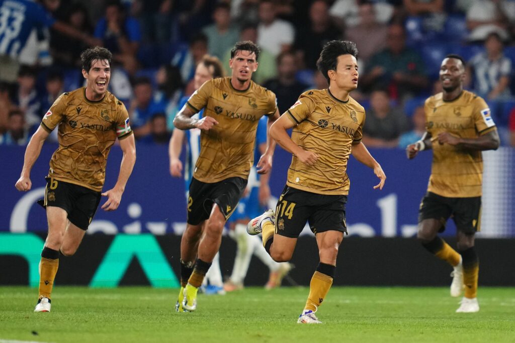 Takefusa Kubo of Real Sociedad celebrates after scoring the victory’s goal (0-1) during the La Liga EA Sports match between RCD Espanyol and Real Sociedad played at RCDE Stadium on August 24, 2024 in Barcelona, Spain. (Photo by Sergio Ruiz / PRESSINPHOTO) 
LIGA HISZPANSKA PILKA NOZNA SEZON 2024/2025
FOT. PRESSINPHOTO/newspix.pl / 400mm.pl

POLAND ONLY !!!
---
newspix.pl / 400mm.pl