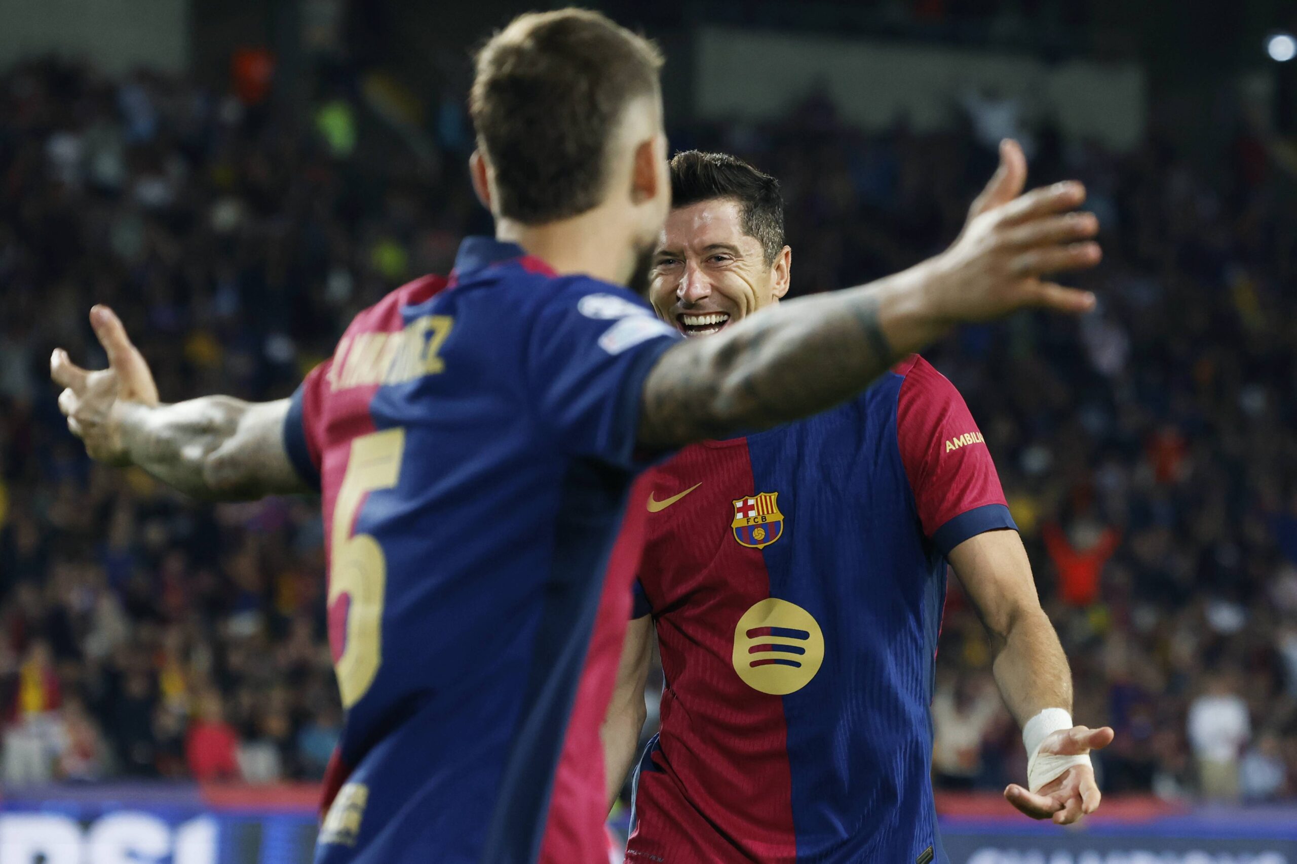 Inigo Martinez, Robert Lewandowski (Barcelona), OCTOBER 1, 2024 - Football / Soccer : UEFA Champions League match between FC Barcelona 5-0 Young Boys at the Estadi Olimpic Lluis Companys in Barcelona, Spain. (Photo by D.Nakashima/AFLO) 
LIGA MISTRZOW UEFA PILKA NOZNA SEZON 2024/2025 
FOT. AFLO/newspix.pl / 400mm.pl

POLAND ONLY !!!
---
newspix.pl / 400mm.pl