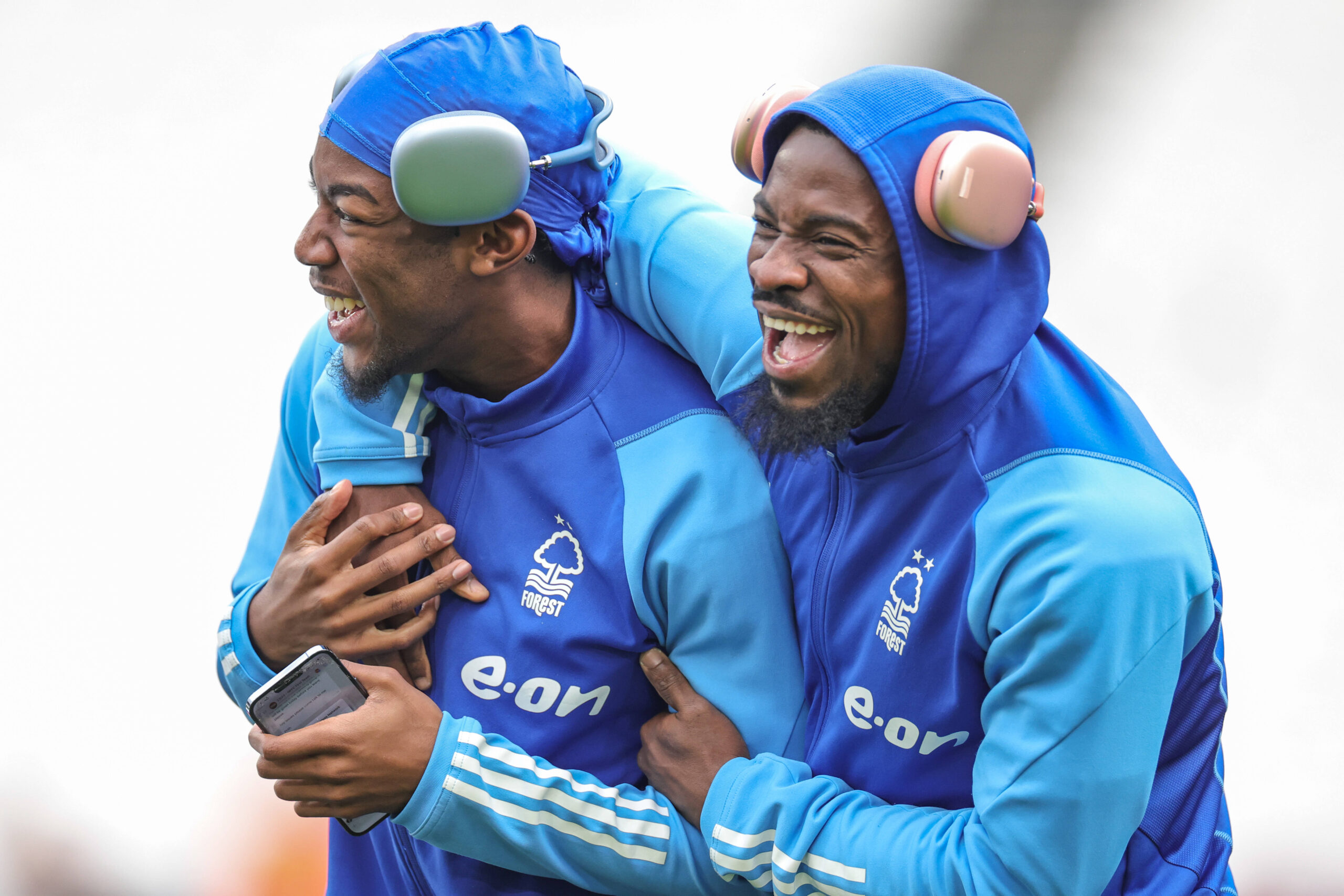 Premier League West Ham United v Nottingham Forest Anthony Elanga 21 of Nottingham Forest and Serge Aurier 24 of Nottingham Forest laugh together as they arrive ahead of the Premier League match West Ham United vs Nottingham Forest at London Stadium, London, United Kingdom, 12th November 2023 Photo by London London Stadium United Kingdom Copyright: xMarkxCosgrove/NewsxImagesx,Image: 821557807, License: Rights-managed, Restrictions: , Model Release: no, Credit line: Mark Cosgrove/News Images / imago sport / Forum