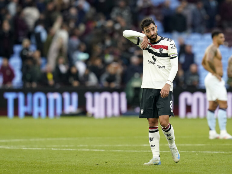 October 6, 2024, Birmingham: Birmingham, England, 6th October 2024. Bruno Fernandes of Manchester United looks on dejected at the final whistle during the Premier League match at Villa Park, Birmingham.,Image: 917283772, License: Rights-managed, Restrictions: * United Kingdom Rights OUT *, Model Release: no, Credit line: Andrew Yates / Zuma Press / Forum