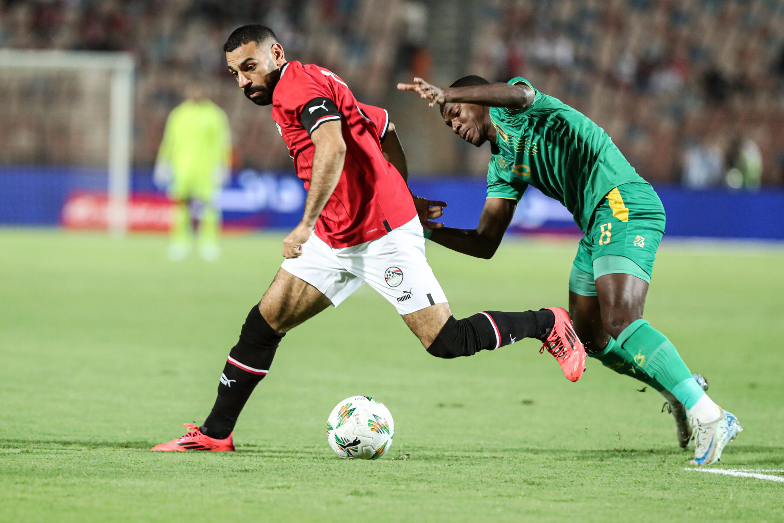 CAIRO, Oct. 12, 2024  -- Mohamed Salah (L) of Egypt competes during a group phase match between Egypt and Mauritania of CAF Africa Cup of Nations (AFCON) 2025 qualifiers in Cairo, Egypt, Oct. 11, 2024.,Image: 919869821, License: Rights-managed, Restrictions: , Model Release: no, Credit line: Ahmed Gomaa / Xinhua News Agency / Forum