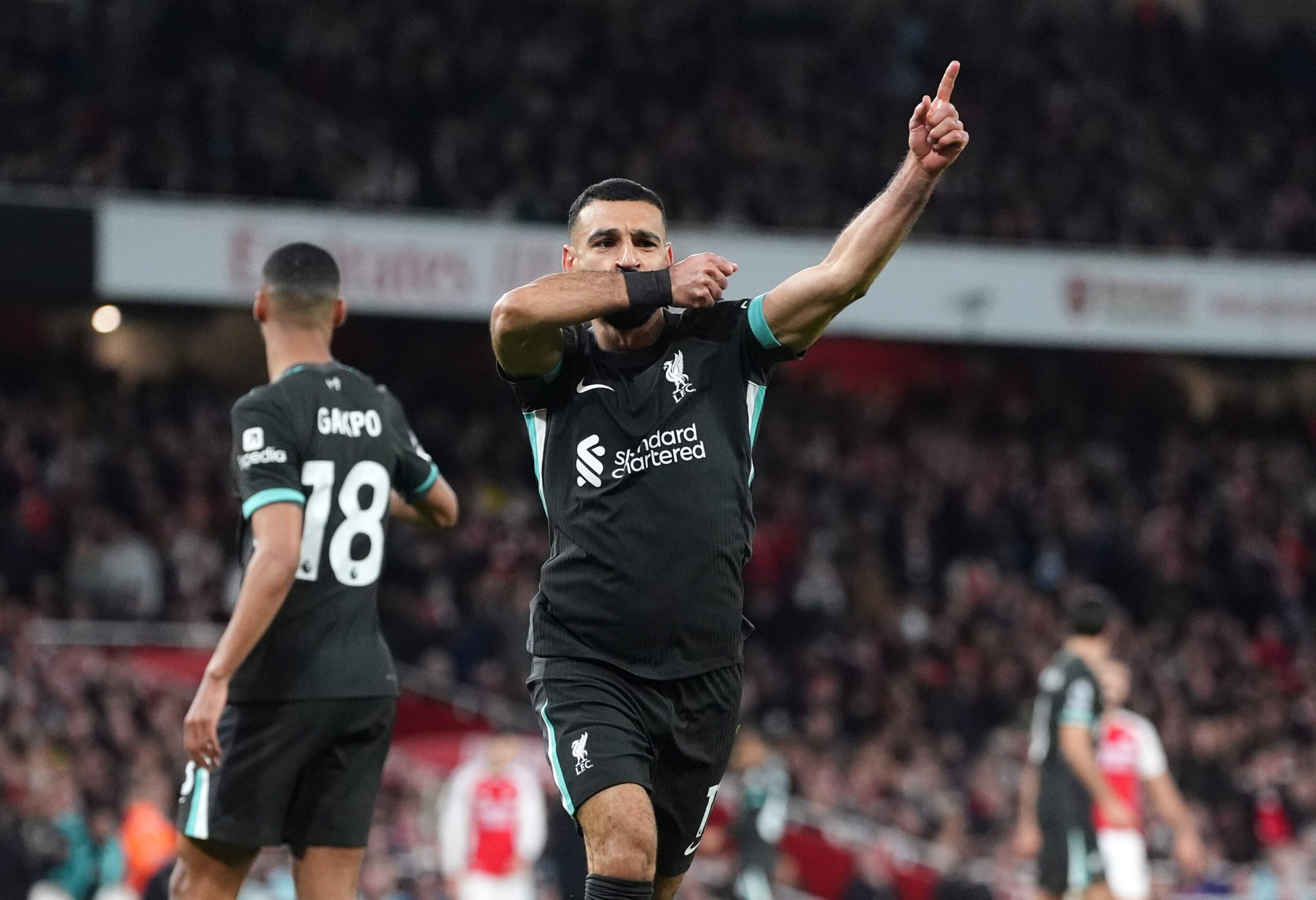 Liverpool&#039;s Mohamed Salah celebrates scoring their side&#039;s second goal of the game during the Premier League match at the Emirates Stadium, London. Picture date: Sunday October 27, 2024.,Image: 927096004, License: Rights-managed, Restrictions: EDITORIAL USE ONLY No use with unauthorised audio, video, data, fixture lists, club/league logos or &quot;live&quot; services. Online in-match use limited to 120 images, no video emulation. No use in betting, games or single club/league/player publications., Model Release: no, Credit line: Adam Davy / PA Images / Forum