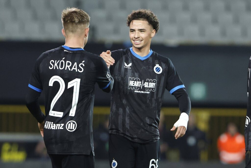 Club Brugge v SV Belisia Bilzen - Belgian Croky Cup BRUGGE, BELGIUM - OCTOBER 30 : Skoras Michal forward of Club Brugge celebrates after scoring with Talbi Chemsdine midfielder of Club Brugge during the Belgian Croky Cup round of 16 match between Club Brugge and Belisia Bilzen SV on October 30, 2024 in Brugge, Belgium, 30/10/2024 Brugge Belgium Copyright: xJanxDexMeuleneirx,Image: 928459505, License: Rights-managed, Restrictions: PUBLICATIONxNOTxINxFRAxBEL, Model Release: no, Credit line: Jan De Meuleneir / imago sport / Forum