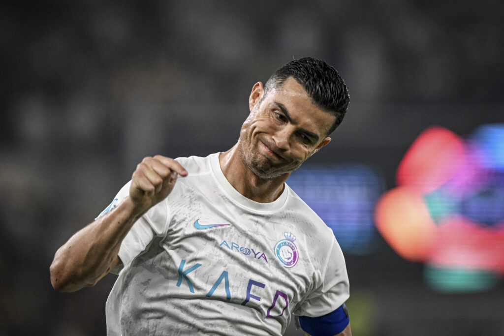 Cristiano Ronaldo of Al-Nassr celebrates after scoring a goal during the Roshn Saudi League 2023 - Al Ittihad v Al-Nassr at Prince Abdullah Al-Faisal Sports City in Jeddah, Saudi Arabia.  (Alexandre Neto / SPP) (Photo by Alexandre Neto / SPP/Sipa USA)
2023.12.26 Jeddah Arabia Saudyjska
pilka nozna liga arabis saudyjskiej
Al Ittihad - Al-Nassr
Foto Alexandre Neto / SPP/SIPA USA/PressFocus

!!! POLAND ONLY !!!