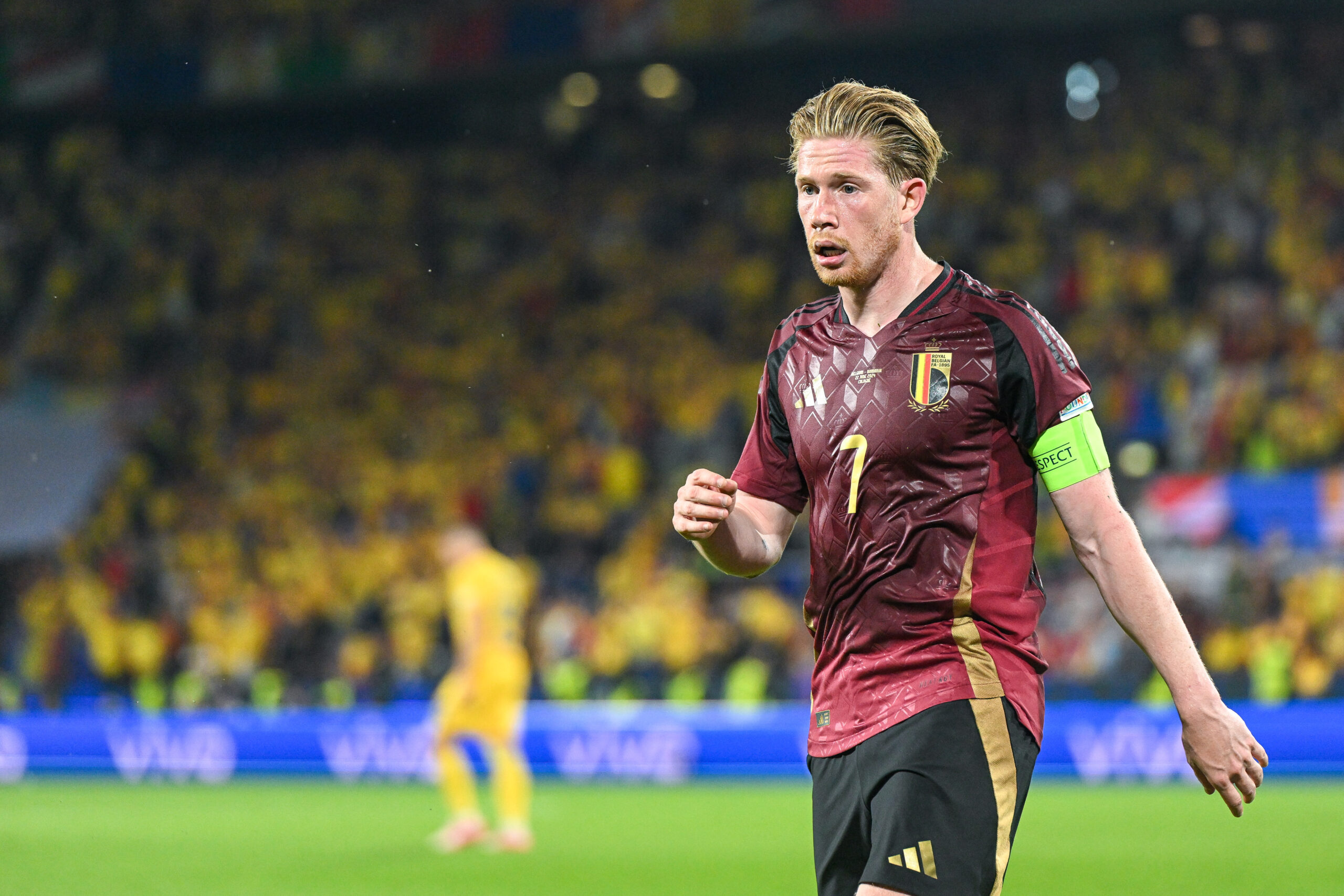 Kevin De Bruyne (7) of Belgium during a soccer game between the national teams of Belgium, called the Red Devils and Romania on the second matchday in Group E  in the group stage of the UEFA Euro 2024 tournament , on Sunday 22 June 2024  in Cologne , Germany . PHOTO SPORTPIX | Stijn Audooren
2024.06.22 Kolonia
pilka nozna Mistrzostwa Europy UEFA Euro 2024 
Belgia - Rumunia
Foto Stijn Audooren/Isosport/Content Curation/SIPA USA/PressFocus

!!! POLAND ONLY !!!