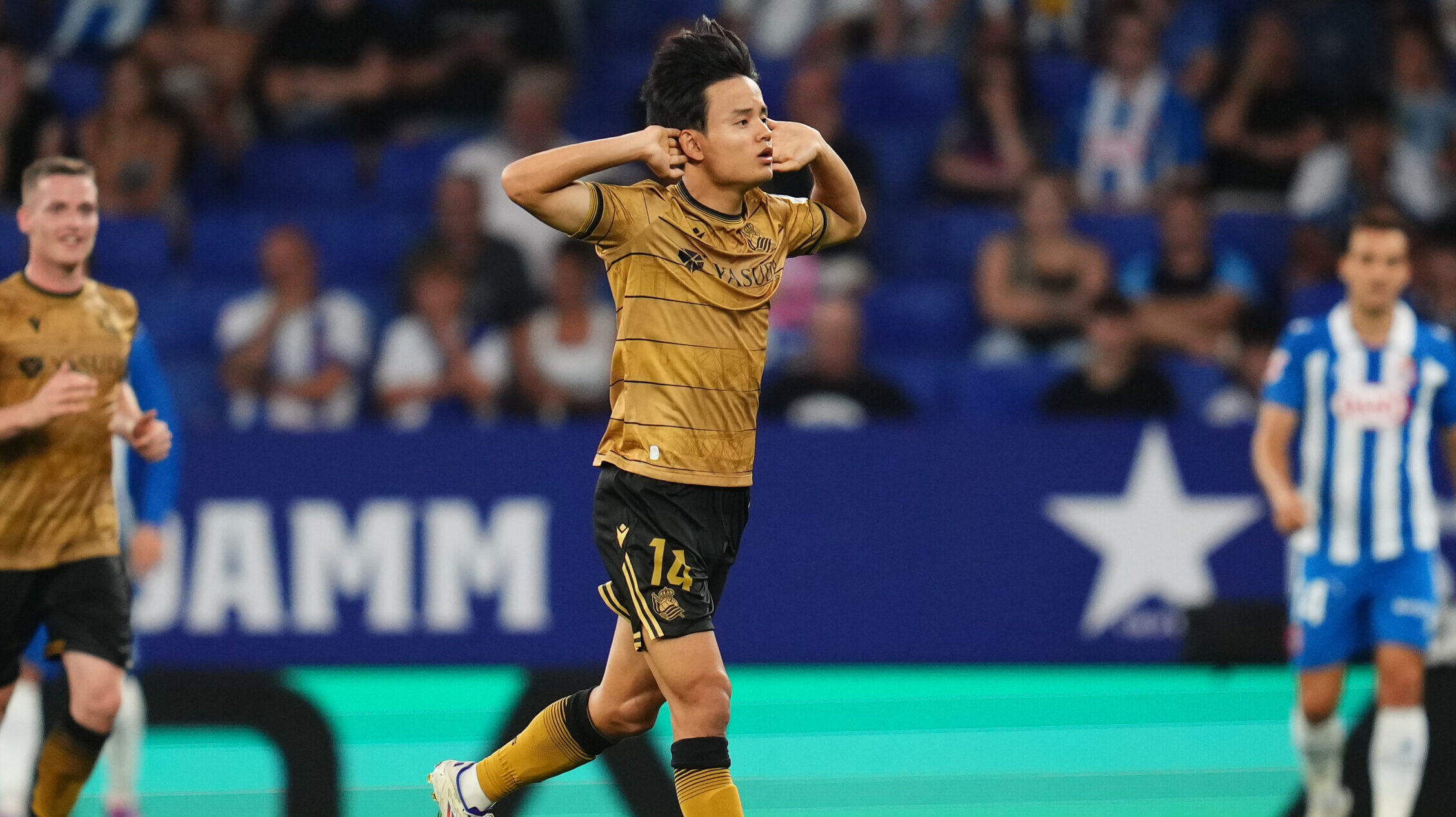 Takefusa Kubo of Real Sociedad celebrates after scoring the victoryÕs goal (0-1) during the La Liga EA Sports match between RCD Espanyol and Real Sociedad played at RCDE Stadium on August 24, 2024 in Barcelona, Spain. (Photo by Sergio Ruiz / pressinphoto / Sipa USA)
2024.08.24 Barcelona
pilka nozna liga hiszpanska 
RCD Espanyol Barcelona - Real Sociedad San Sebastian
Foto Sergio Ruiz/pressinphoto/SIPA USA/PressFocus

!!! POLAND ONLY !!!