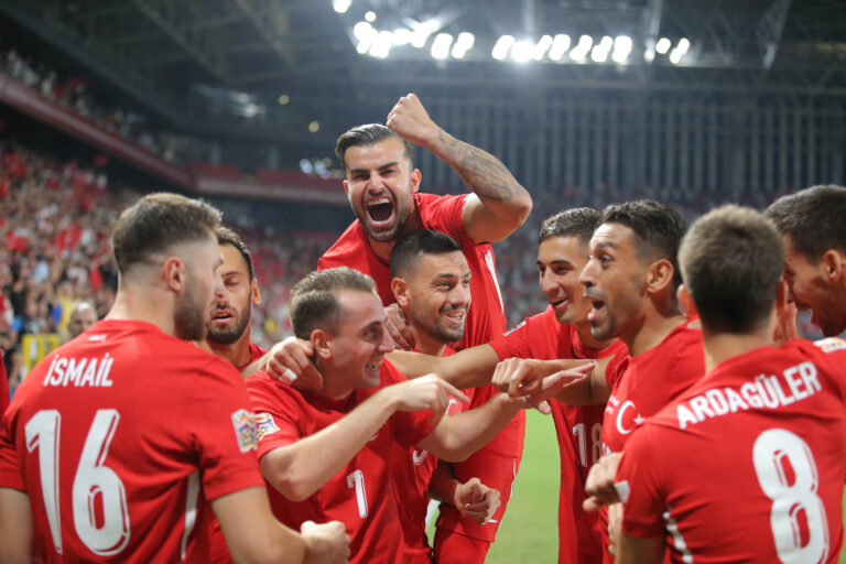 Turkiye&#039;s player Kerem Akturkoglu (7) celebrates his goal with teammates during the Uefa Nations League match between Turkiye - Iceland at the Gursel Aksel Stadium, Izmir, Turkiye, on September 9, 2024. (TFF - Depo Photos/Sipa USA)
2024.09.09 Izmir
pilka nozna UEFA Liga Narodow
Turcja - Islandia
Foto Depo Photos/SIPA USA/PressFocus

!!! POLAND ONLY !!!