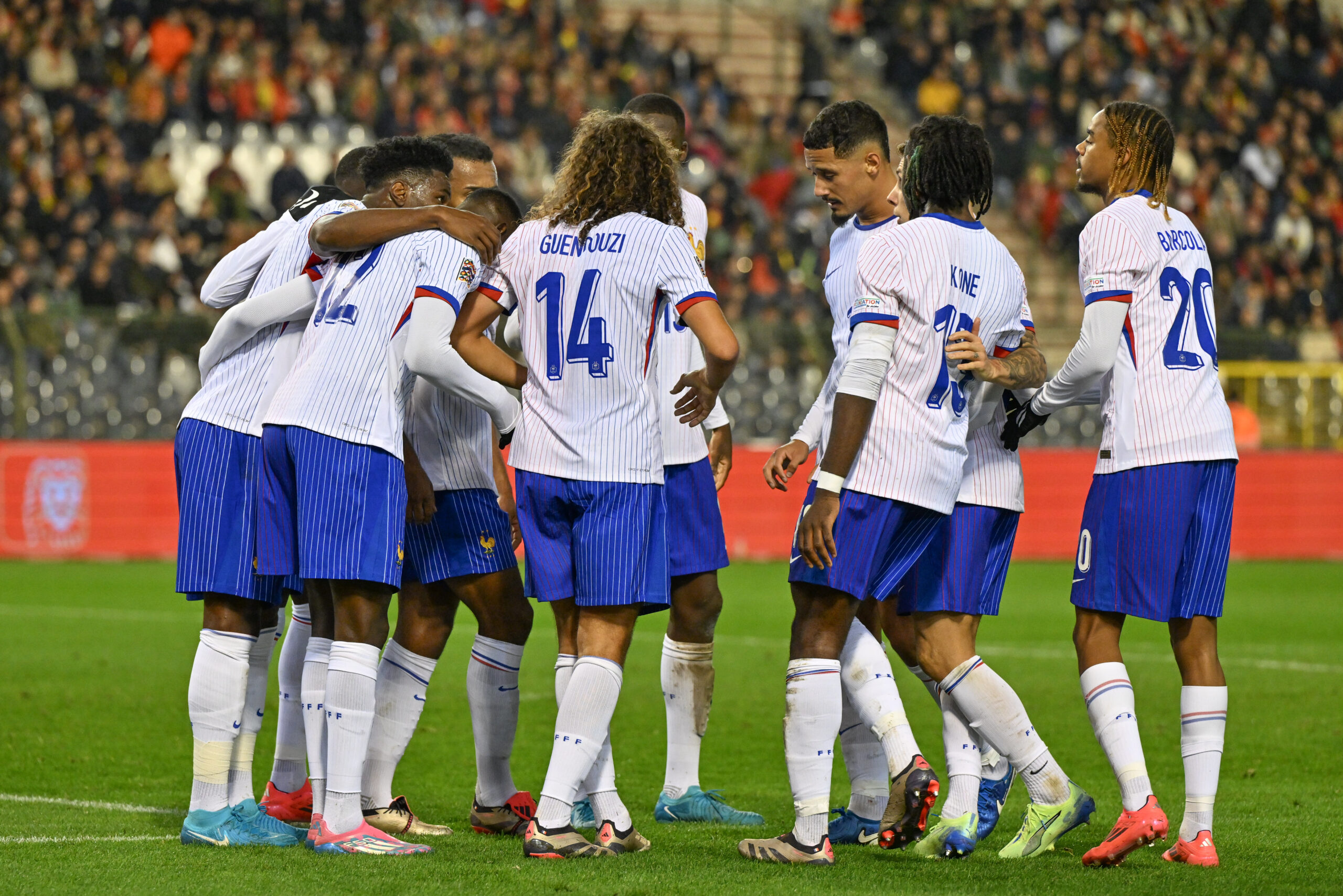 players of France celebrate the 0-1 goal from Randal Kolo Muani (12) of France during a soccer game between the national teams of Belgium, called the Red Devils and France, called les Bleus in the fourth game in group A2 in the UEFA Nations League , on Monday 14 October 2024  in Brussels , Belgium . photo isosport | David Catry
2024.10.14 Bruksela
pilka nozna Liga Narodow UEFA
Belgia - Francja
Foto David Catry/Isosport/Content Curation/SIPA USA/PressFocus

!!! POLAND ONLY !!!