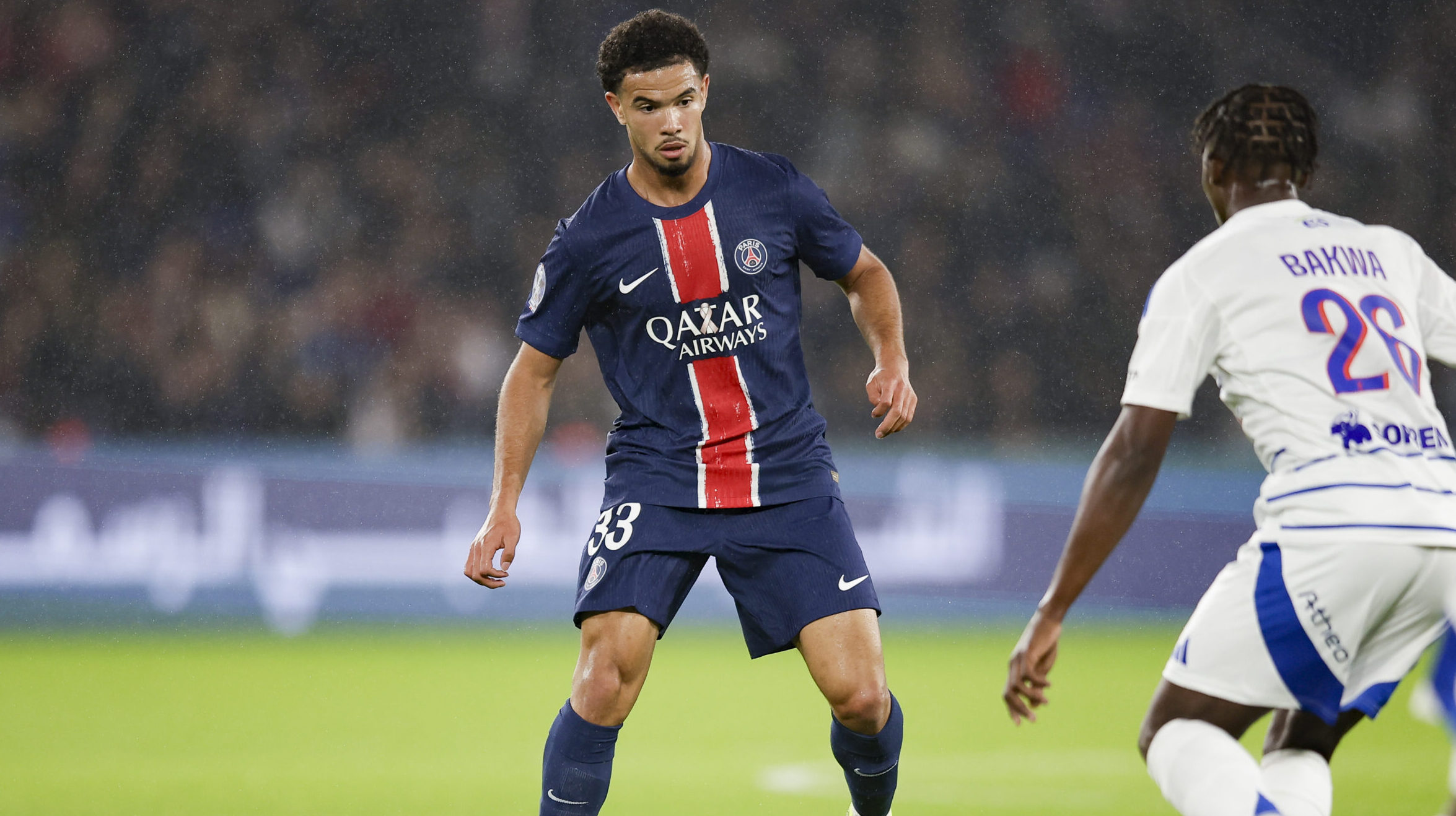 Paris, France - October 19: Warren Zaire-Emery of Paris Saint-Germain L) plays against Dilane Bakwa of Strasbourg R) during the Ligue 1 match between Paris Saint-Germain FC and RC Strasbourg Alsace at Parc des Princes on October 19, 2024 in Paris, France.  (Photo by Antonio Borga/Just Pictures/Sipa USA)
2024.10.19 Paryz
pilka nozna , liga francuska
Paris Saint-Germain - RC Strasbourg
Foto Antonio Borga/Just Pictures/SIPA USA/PressFocus

!!! POLAND ONLY !!!