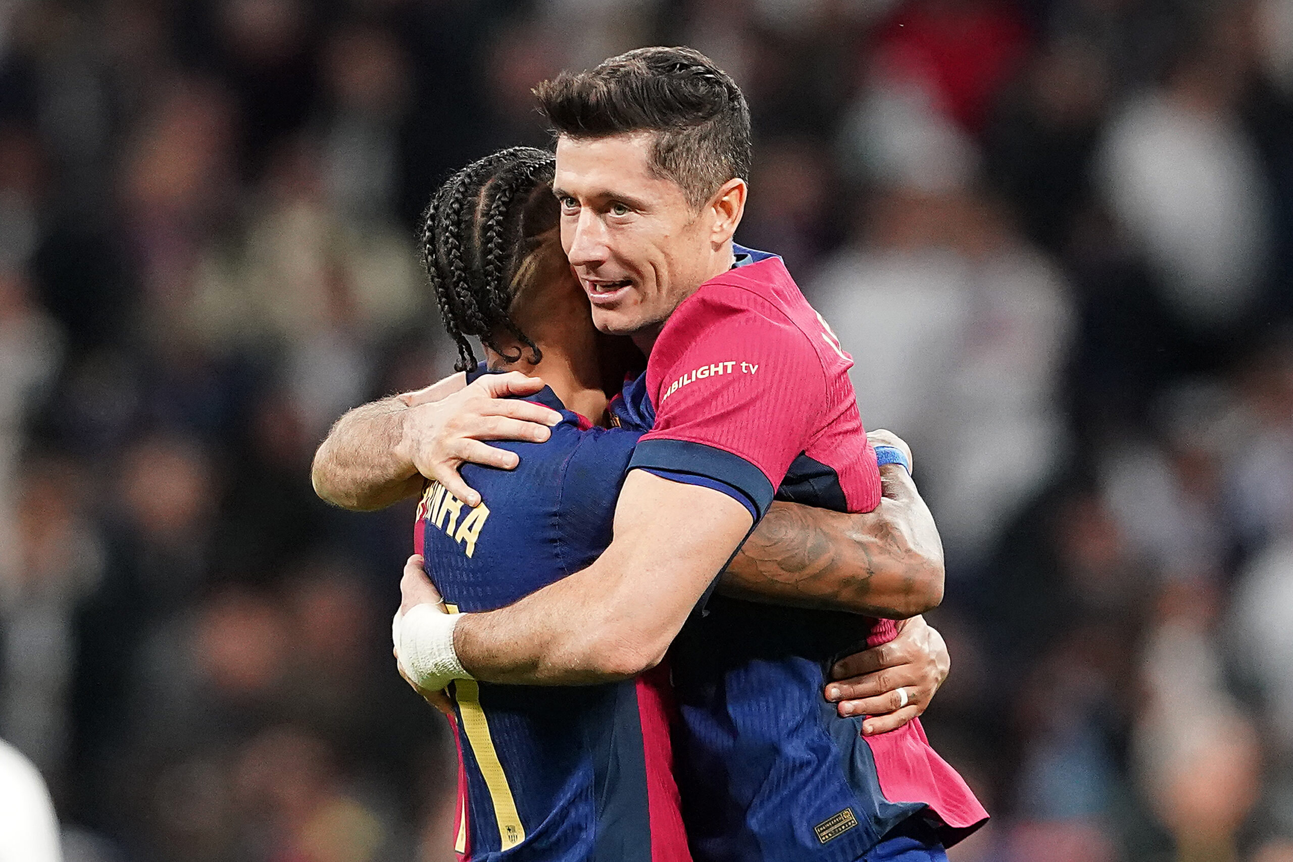 FC Barcelona&#039;s Raphinha Dias (l) and Robert Lewandowski celebrate goal during La Liga match. October 26, 2024. (Photo by Acero/Alter Photos/Sipa USA)
2024.10.26 Madryt
pilka nozna liga hiszpanska
Real Madryt - FC Barcelona
Foto Acero/Alter Photos/SIPA USA/PressFocus

!!! POLAND ONLY !!!