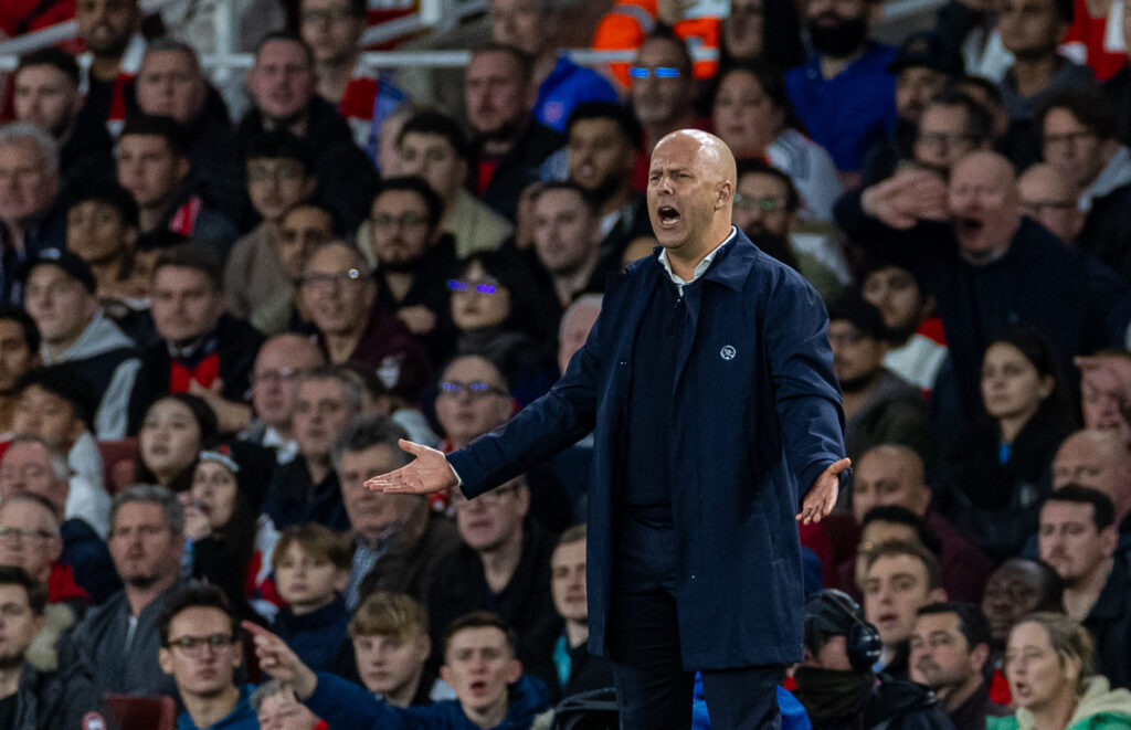 (241028) -- LONDON, Oct. 28, 2024 (Xinhua) -- Liverpool&#039;s head coach Arne Slot reacts during the English Premier League football match between Arsenal and Liverpool in London, Britain, on Oct. 27, 2024. (Xinhua)

FOR EDITORIAL USE ONLY. NOT FOR SALE FOR MARKETING OR ADVERTISING CAMPAIGNS. NO USE WITH UNAUTHORIZED AUDIO, VIDEO, DATA, FIXTURE LISTS, CLUB/LEAGUE LOGOS OR &quot;LIVE&quot; SERVICES. ONLINE IN-MATCH USE LIMITED TO 45 IMAGES, NO VIDEO EMULATION. NO USE IN BETTING, GAMES OR SINGLE CLUB/LEAGUE/PLAYER PUBLICATIONS. (Xinhua)

2024.10.27 Londyn
pilka nozna liga angielska
Arsenal Londyn - FC Liverpool
Foto Li Ying/Xinhua/PressFocus

!!! POLAND ONLY !!!