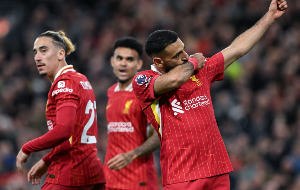 Mohamed Salah of Liverpool celebrates his goal to make it 2-1 Liverpool during the Premier League match Liverpool vs Brighton and Hove Albion at Anfield, Liverpool, United Kingdom, 2nd November 2024

(Photo by Cody Froggatt/News Images) in Liverpool, United Kingdom on 11/2/2024. (Photo by Cody Froggatt/News Images/Sipa USA)
2024.11.02 Liverpool
pilka nozna liga angielska
Liverpool - Brighton and Hove Albion
Foto Cody Froggatt/News Images/SIPA USA/PressFocus

!!! POLAND ONLY !!!