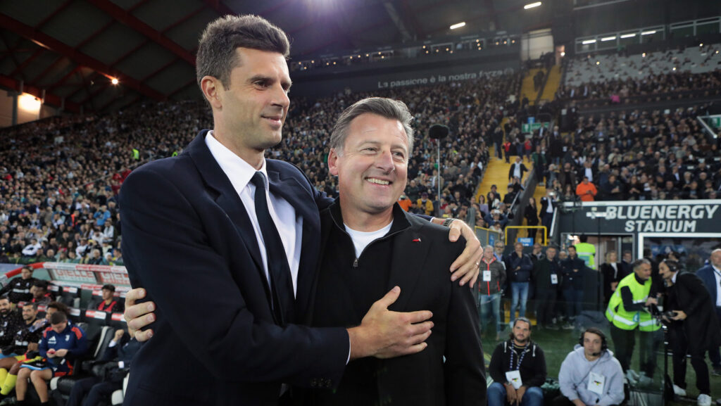 Juventus’ head coach Thiago Motta and Udinese’s head coach Kosta Runjaic during the Serie A soccer match between Udinese and Juventus at the Bluenergy Stadium in Udine, north east Italy - Saturday, November 02,2024 sport - soccer (Photo by Andrea Bressanutti/Lapresse) (Photo by Andrea Bressanutti/LaPresse/Sipa USA)
2024.11.02 Udine
pilka nozna liga wloska
Udinese - Juventus
Foto Andrea Bressanutti/LaPresse/SIPA USA/PressFocus

!!! POLAND ONLY !!!