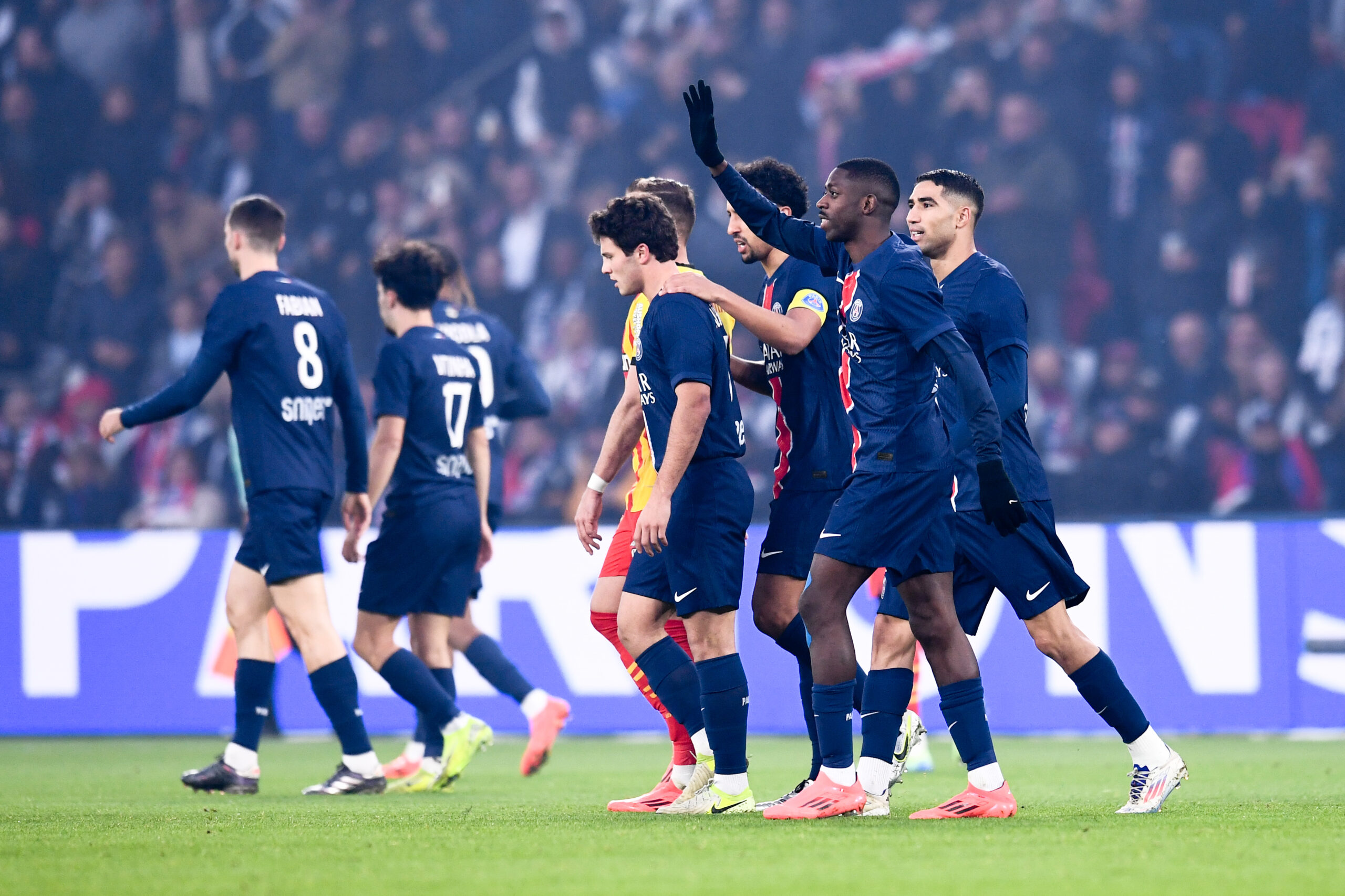 87 Joao NEVES (psg) - 10 Ousmane DEMBELE (psg) - 02 Achraf HAKIMI (psg) during the Ligue 1 MCDonald&#039;s match between Paris and Lens at Parc des Princes on November 2, 2024 in Paris, France. (Photo by Philippe Lecoeur/FEP/Icon Sport/Sipa USA)
2024.11.02 Paris
pilka nozna liga francuska
Paris Saint-Germain - RC Lens
Foto Icon Sport/SIPA USA/PressFocus

!!! POLAND ONLY !!!