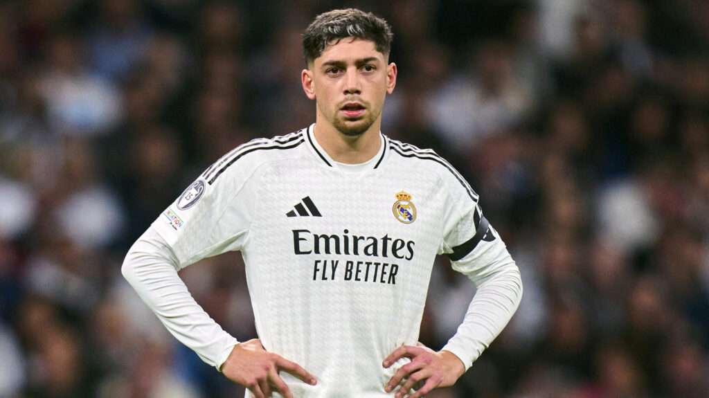 Fede Valverde of Real Madrid CF during the UEFA Champions League match between Real Madrid and AC Milan played at Santiago Bernabeu Stadium on November 5, 2024 in Madrid, Spain. (Photo by Cesar Cebolla / PRESSINPHOTO)
2024.11.06 Madrid
pilka nozna liga mistrzow
Real Madryt -  AC Milan
Foto pressinphoto/SIPA USA/PressFocus

!!! POLAND ONLY !!!