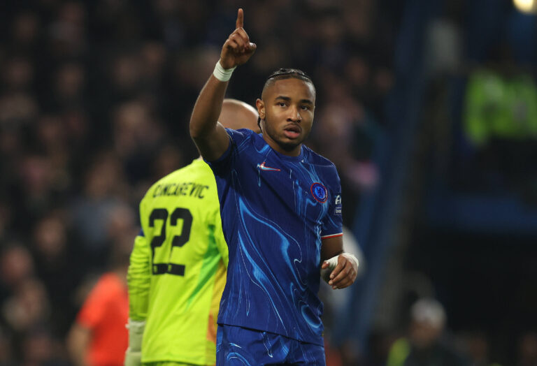 London, England, 7th November 2024. Christopher Nkunku of Chelsea celebrates after scoring to make it 8-0 during the UEFA Europa Conference League match at Stamford Bridge, London. Picture credit should read: Paul Terry / Sportimage EDITORIAL USE ONLY. No use with unauthorised audio, video, data, fixture lists, club/league logos or live services. Online in-match use limited to 120 images, no video emulation. No use in betting, games or single club/league/player publications. SPI-3447-0037
2024.11.07 Londyn
pilka nozna liga konferencji europy
Chelsea - FC Noah
Foto IMAGO/PressFocus

!!! POLAND ONLY !!!