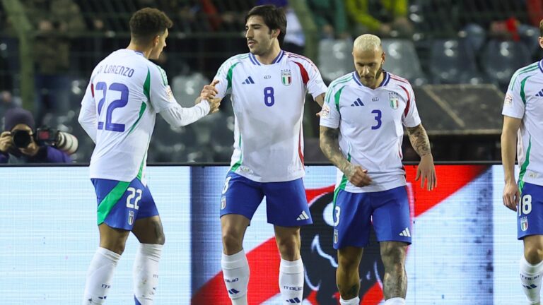 Italian Sandro Tonali celebrates after scoring during a soccer game between Belgian national soccer team Red Devils and Italy, match 5 (out of 6) in the League A Group 2 of the UEFA Nations League 2025 competition, Thursday 14 November 2024 in Brussels. BELGA PHOTO BRUNO FAHY (Photo by BRUNO FAHY/Belga/Sipa USA)
2024.11.14 Bruksela
pilka nozna Liga Narodow
Belgia - Wlochy
Foto Belga/SIPA USA/PressFocus

!!! POLAND ONLY !!!