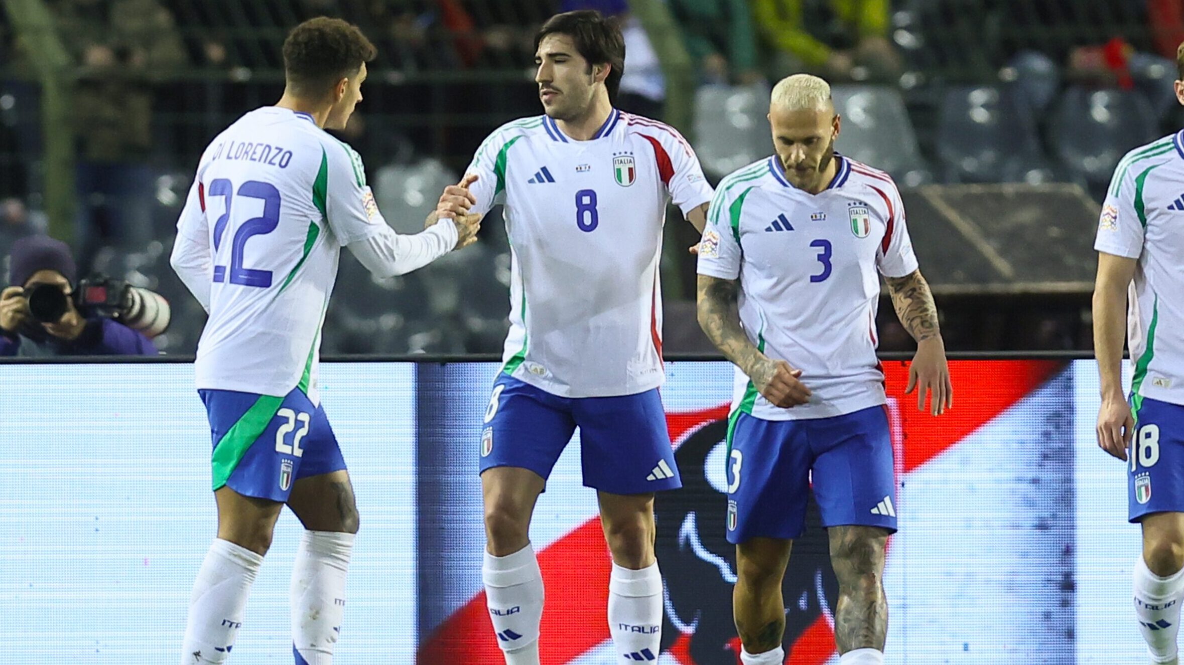 Italian Sandro Tonali celebrates after scoring during a soccer game between Belgian national soccer team Red Devils and Italy, match 5 (out of 6) in the League A Group 2 of the UEFA Nations League 2025 competition, Thursday 14 November 2024 in Brussels. BELGA PHOTO BRUNO FAHY (Photo by BRUNO FAHY/Belga/Sipa USA)
2024.11.14 Bruksela
pilka nozna Liga Narodow
Belgia - Wlochy
Foto Belga/SIPA USA/PressFocus

!!! POLAND ONLY !!!