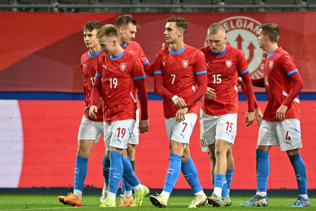 Daniel Fila (7) of Czechia celebrates after scoring the 0-2 goal during a soccer game between the Under 21 national teams of Belgium and Czech republic in the first leg of the play offs in the qualifying of the EUFA Under 21  Championship , on  Friday 15 November 2024  in Leuven , Belgium .(Photo by David Catry / Sportpix)
2024.11.15 Leuven
pilka nozna eliminacje , kwalifikacje do mistrzostw Europy U-21
Belgia U21 - Czechy U21
Foto David Catry/Isosport/Content Curation/SIPA USA/PressFocus

!!! POLAND ONLY !!!