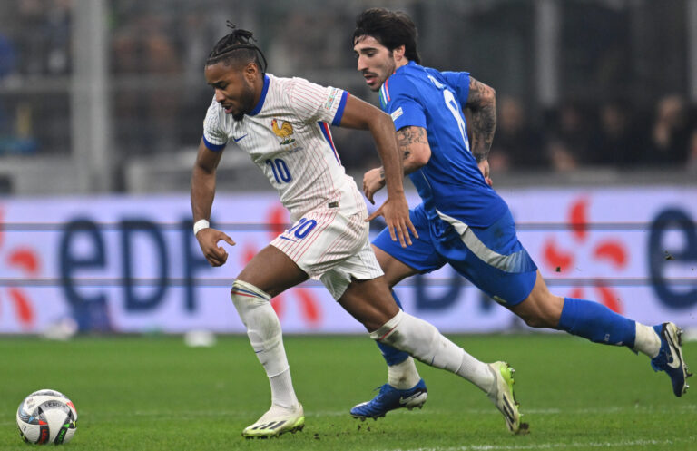 Sandro Tonali of Italy and Christopher Nkunku of France during the Group A2 - UEFA NATIONS LEAGUE 2024 match between Italy and France on 17 of November 2024 at Giuseppe Meazza San Siro Siro stadium in Milan, Italy. (Photo by Tiziano Ballabio/IPA Sport / ipa/IPA/Sipa USA)
2024.11.17 Mediolan
pilka nozna liga narodow
Wlochy - Francja
Foto Tiziano Ballabio/IPA Sport/ipa-agency.net/SIPA USA/PressFocus

!!! POLAND ONLY !!!