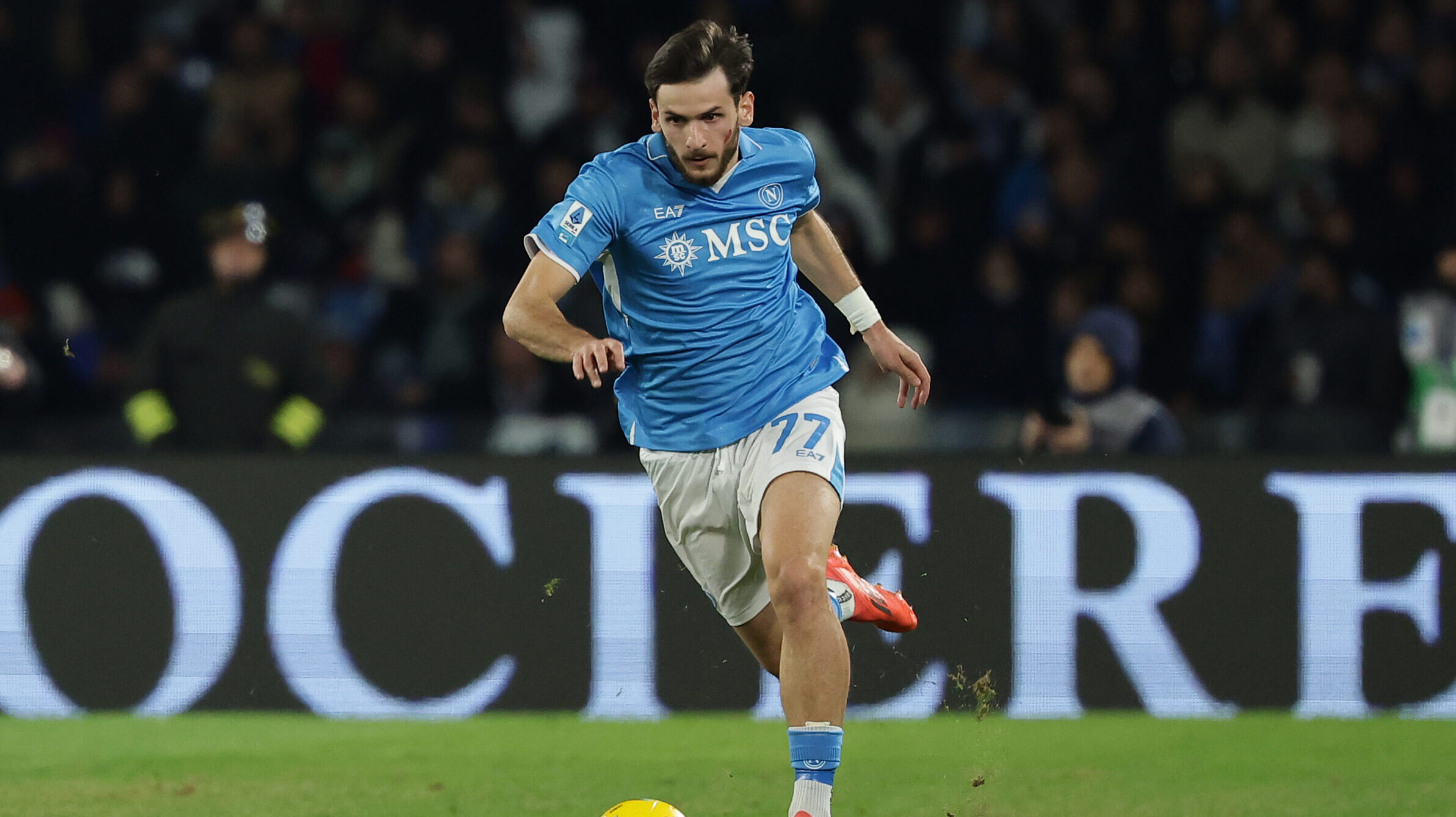 Napoli’s Khvicha Kvaratskhelia  during the Serie A soccer match between Napoli and Roma at the Diego Armando Maradona Stadium in Naples, southern italy - Sunday , November 24 , 2024. Sport - Soccer . 
(Photo by Alessandro Garofalo/LaPresse) (Photo by Alessandro Garofalo/LaPresse/Sipa USA)
2024.11.24 Napoli
pilka nozna liga wloska
Napoli - AS Roma
Foto Alessandro Garofalo/LaPresse/SIPA USA/PressFocus

!!! POLAND ONLY !!!