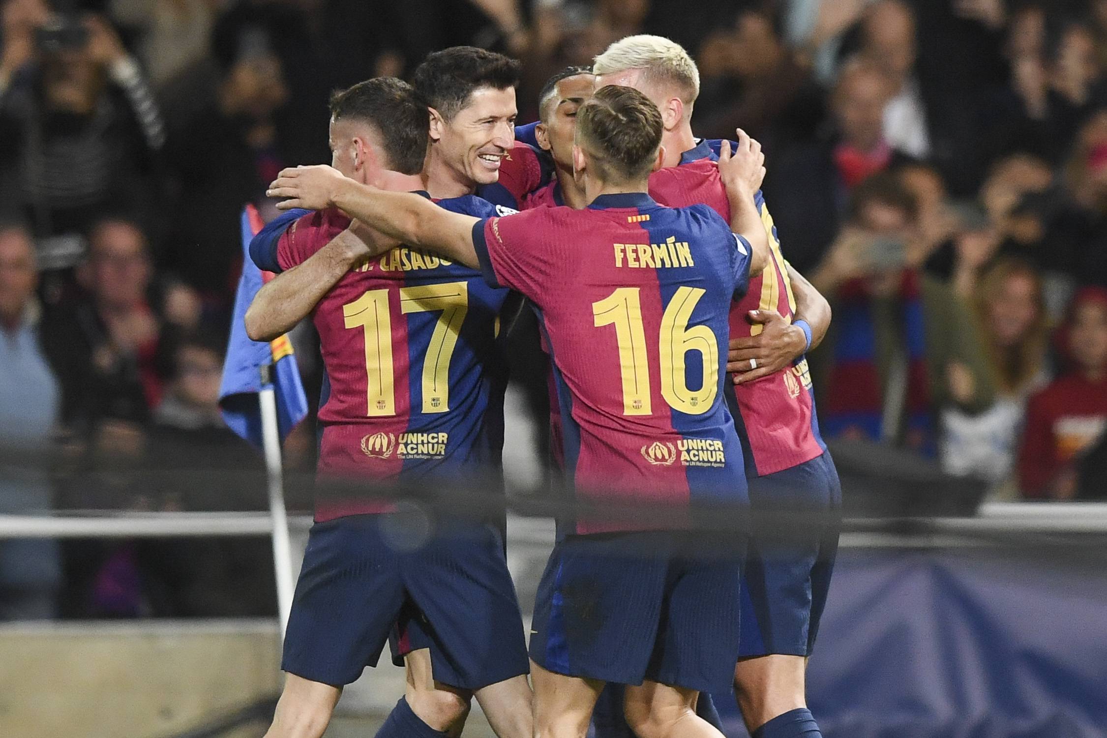 UEFA Champions League soccer match FC Barcelona vs Stade Brestois at Montjuic Olympic Stadium in Barcelona, Spain 26 November 2024
Lewandowski celebrates a goal

(Photo by Cordon Press/Sipa USA)
2024.11.26 Barcelona
pilka nozna liga mistrzow
FC Barcelona - Stade Brestois
Foto Cordon Press/SIPA USA/PressFocus

!!! POLAND ONLY !!!