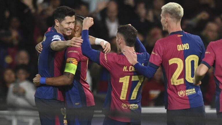 UEFA Champions League soccer match FC Barcelona vs Stade Brestois at Montjuic Olympic Stadium in Barcelona, Spain 26 November 2024
Lewandowski celebrates a goal

(Photo by Cordon Press/Sipa USA)
2024.11.26 Barcelona
pilka nozna liga mistrzow
FC Barcelona - Stade Brestois
Foto Cordon Press/SIPA USA/PressFocus

!!! POLAND ONLY !!!