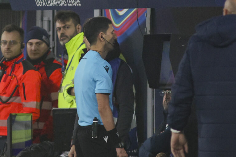 November 5, 2024, Bologna, Milan, Italy: the Referee Aliyar Aghayev see the var during Bologna BFC vs AS Monaco, 4Ã‚Â° round of Chanpions League 2024-25, game at Renato Dall&#039;Ara stadium in Bologna (BO), Italy, on November 05, 2024.,Image: 931012058, License: Rights-managed, Restrictions: * Italy Rights Out *, Model Release: no, Credit line: Davide Casentini/Ipa Sport / Ipa / Zuma Press / Forum