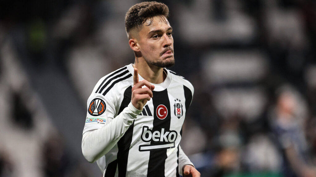 ISTANBUL, TURKIYE - NOVEMBER 06: Ernest Muci (23) of Besiktas celebrates after scoring a goal during the UEFA Europa League 4th week match between Besiktas and Malmo at Tupras Stadium in Istanbul, Turkiye on November 06, 2024. Erhan Sevenler / Anadolu/ABACAPRESS.COM,Image: 931177959, License: Rights-managed, Restrictions: , Model Release: no, Credit line: AA/ABACA / Abaca Press / Forum