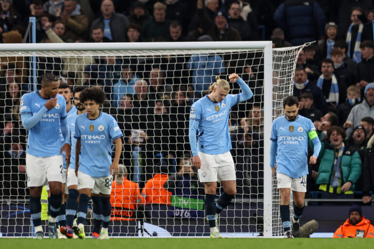 UEFA Champions League Manchester City v Feyenoord Erling Haaland of Manchester City celebrates his goal to make it 1-0 during the UEFA Champions League match Manchester City vs Feyenoord at Etihad Stadium, Manchester, United Kingdom, 26th November 2024 Photo by Manchester Etihad Stadium Manchester United, ManU Kingdom Copyright: xMarkxCosgrove/NewsxImagesx,Image: 939602208, License: Rights-managed, Restrictions: , Model Release: no, Credit line: Mark Cosgrove/News Images / imago sport / Forum