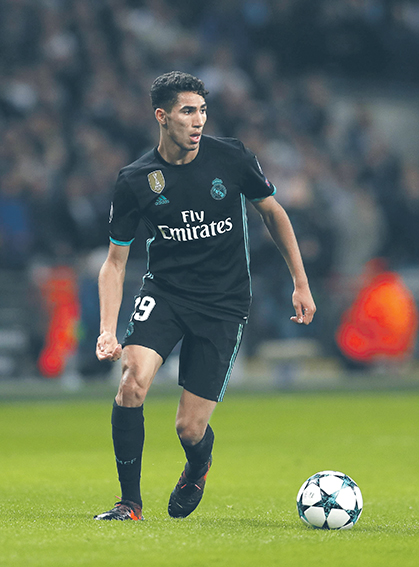 Real Madrid s Achraf Hakimi in action during the Champions League Group H match at Wembley Stadium, London. Picture date: November 1st 2017. Picture credit should read: Andrew Yates/Sportimage PUBLICATIONxNOTxINxUK