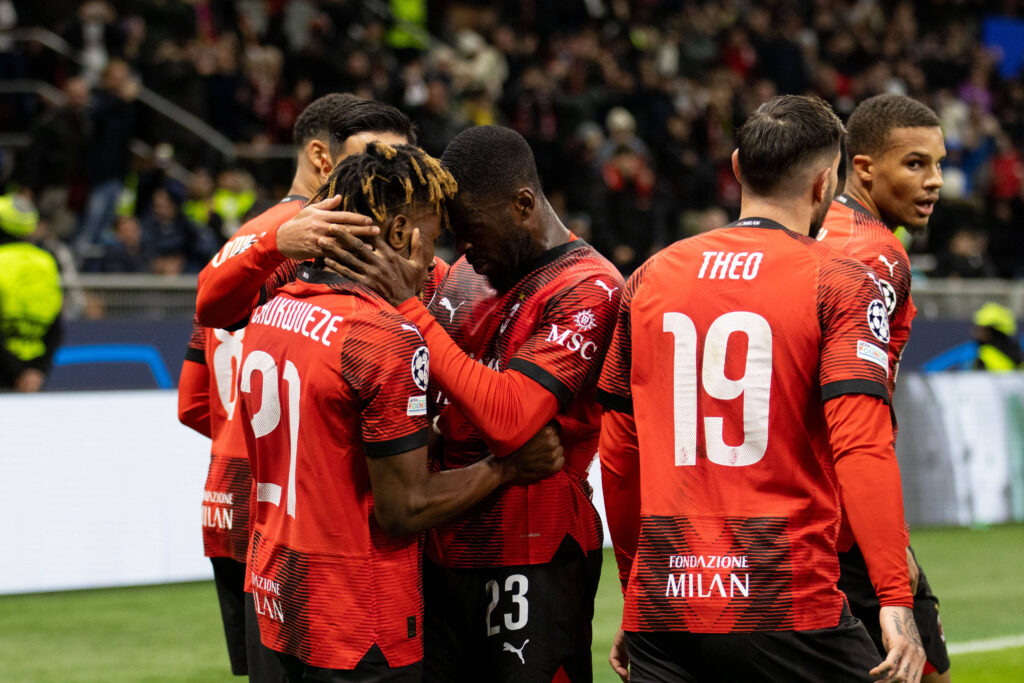 Milan Samu Chukwueze Celebrate with Fikayo Tomori  during  Ac Milan vs Borussia Dortmund, UEFA Champions League football match in Milan, Italy, November 28 2023-/ ipa-agency.net - //IPAPRESSITALY_sipa.16193/Credit:/IPA/SIPA/2311290953
2023.11.28 Mediolan
Pilka nozna Liga Mistrzow
AC Milan - Borussia Dortmund
Foto Nicolas Morassutti/IPA Sport/SIPA/PressFocus

!!! POLAND ONLY !!!