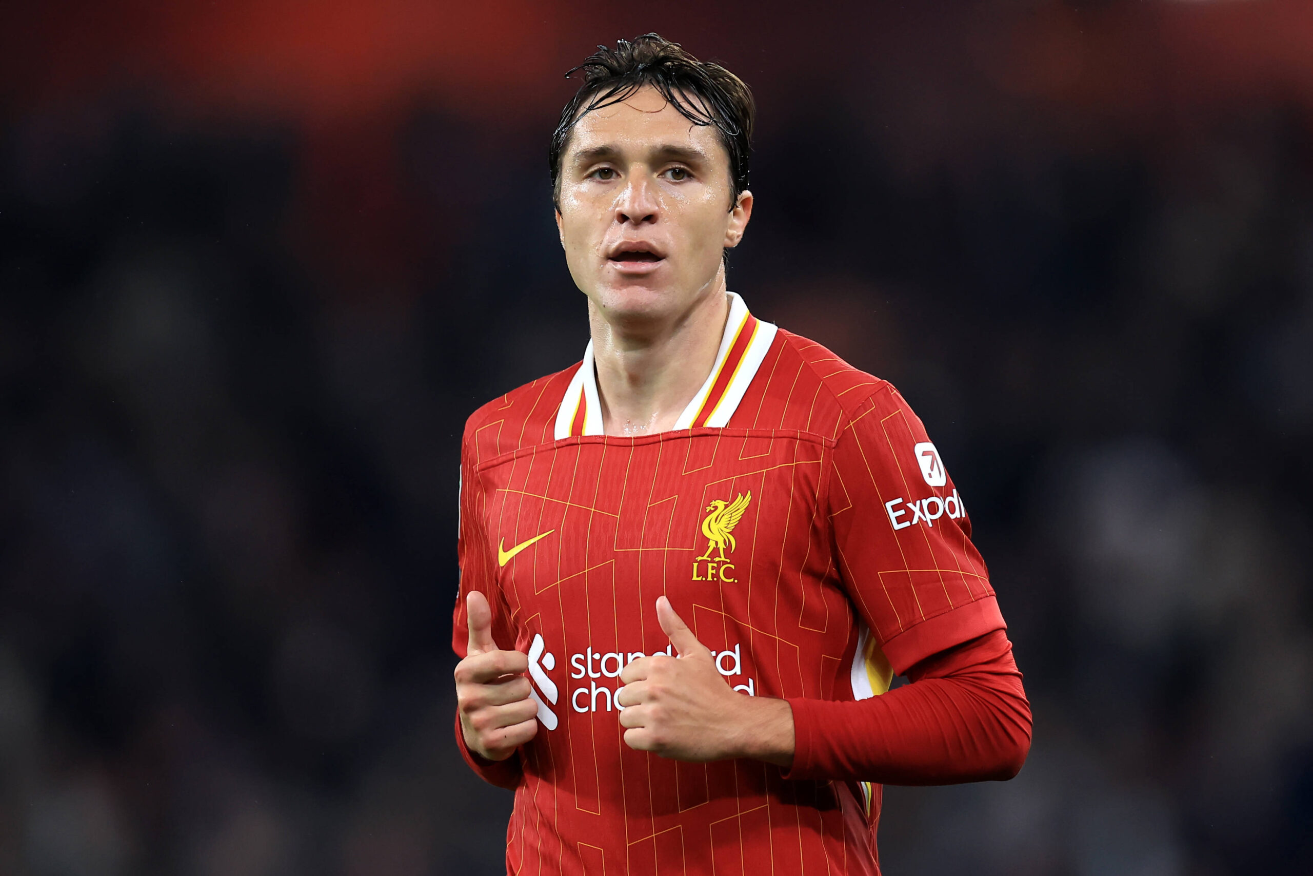 Liverpool, England, 25th September 2024. Liverpool s Federico Chiesa looks onduring the Carabao Cup match at Anfield, Liverpool. Picture credit should read: Jessica Hornby / Sportimage EDITORIAL USE ONLY. No use with unauthorised audio, video, data, fixture lists, club/league logos or live services. Online in-match use limited to 120 images, no video emulation. No use in betting, games or single club/league/player publications. SPI-3333-0096
2024.09.25 Liverpool
pilka nozna puchar ligi angielskiej
Liverpool - West Ham
Foto IMAGO/PressFocus
!!! POLAND ONLY !!!