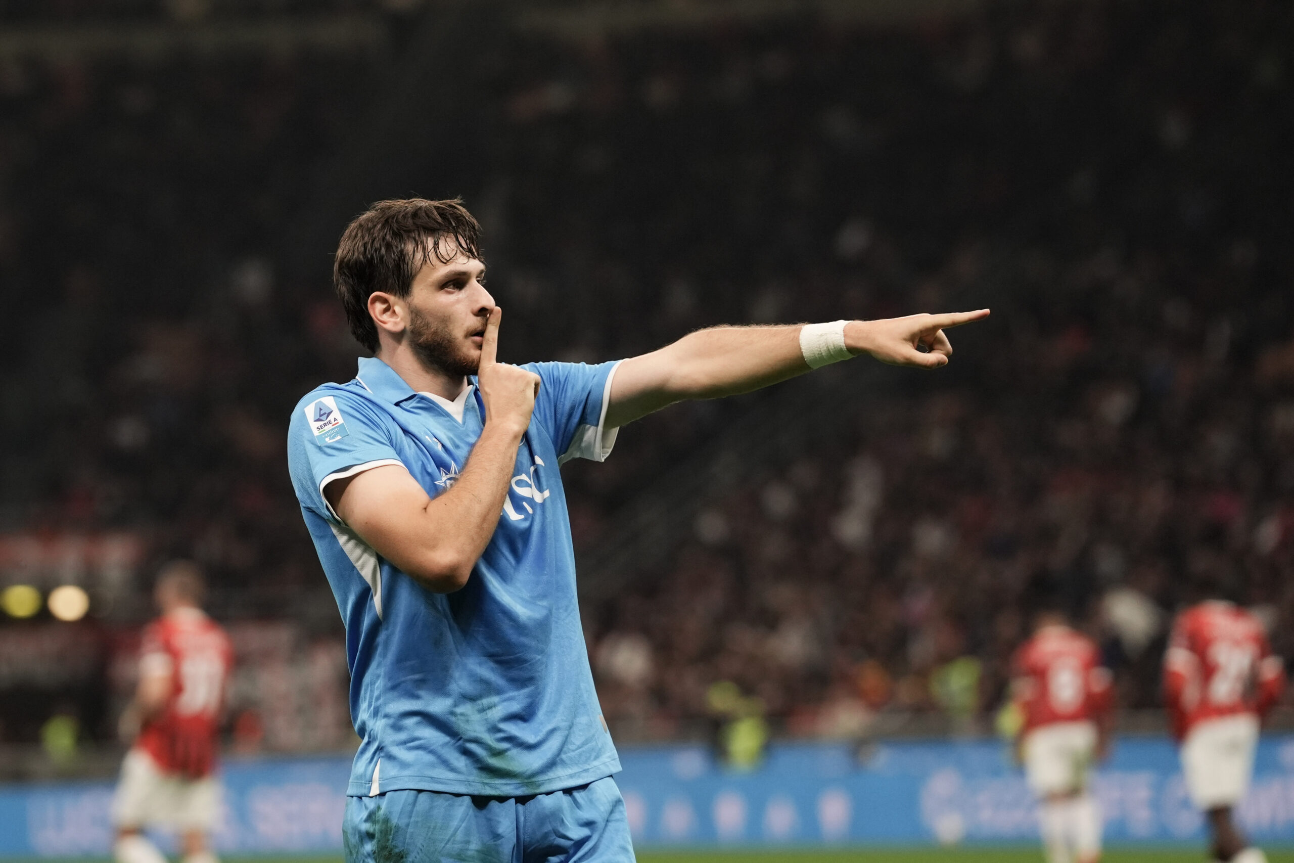 Napoli&#039;s Khvicha Kvaratskhelia celebrates after scoring the 0-2 goal for his team during the Serie A Enilive 2024/2025 match between Milan and Napoli at the San Siro Stadium in Milan, North Italy - Sport, Soccer Tuesday October 29, 2024 (Photo by Massimo Paolone/LaPresse) (Photo by Massimo Paolone/LaPresse/Sipa USA)
2024.10.29 Mediolan
pilka nozna liga wloska
AC Milan - SSC Napoli
Foto Massimo Paolone/LaPresse/SIPA USA/PressFocus

!!! POLAND ONLY !!!