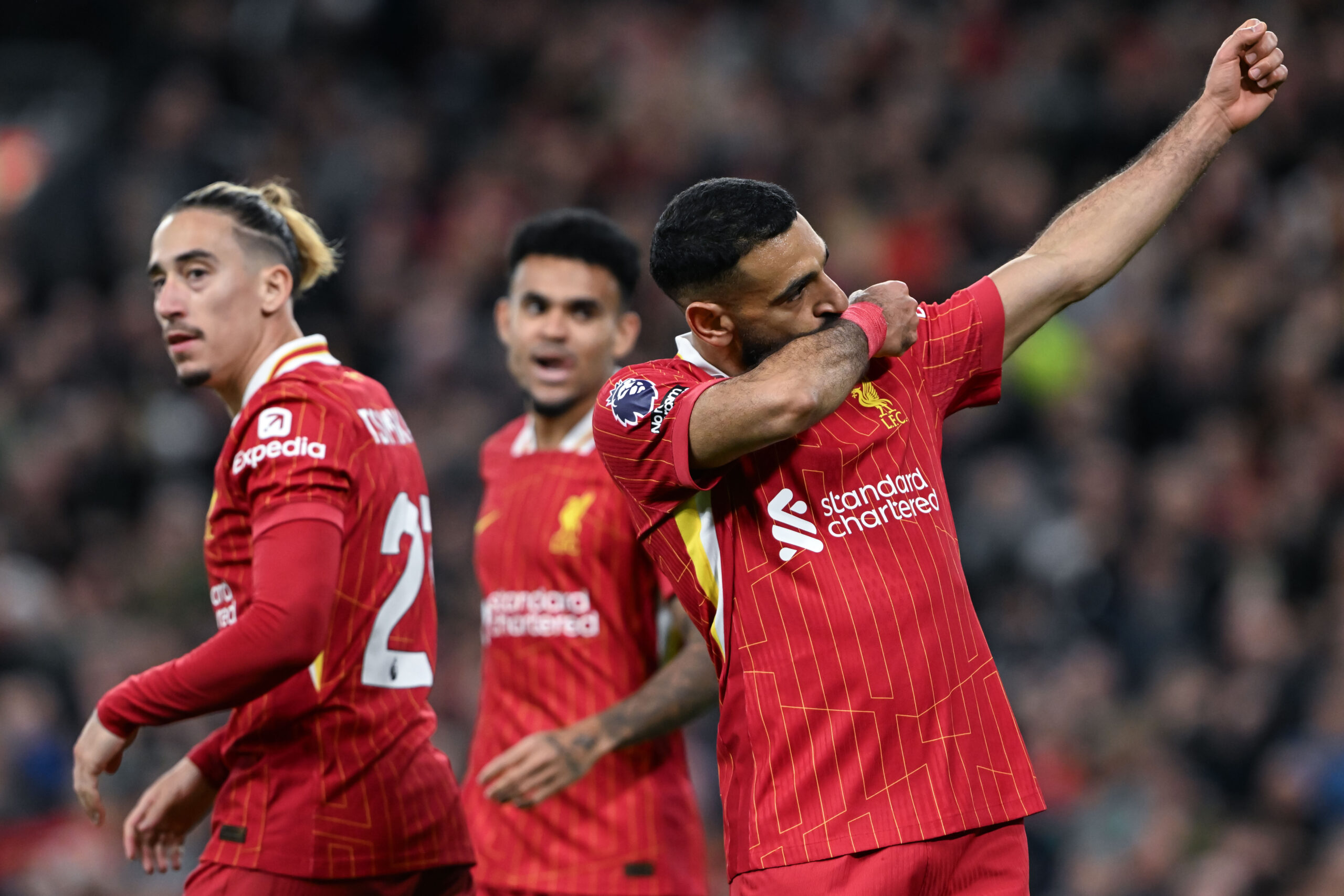 Mohamed Salah of Liverpool celebrates his goal to make it 2-1 Liverpool during the Premier League match Liverpool vs Brighton and Hove Albion at Anfield, Liverpool, United Kingdom, 2nd November 2024

(Photo by Cody Froggatt/News Images) in Liverpool, United Kingdom on 11/2/2024. (Photo by Cody Froggatt/News Images/Sipa USA)
2024.11.02 Liverpool
pilka nozna liga angielska
Liverpool - Brighton and Hove Albion
Foto Cody Froggatt/News Images/SIPA USA/PressFocus

!!! POLAND ONLY !!!