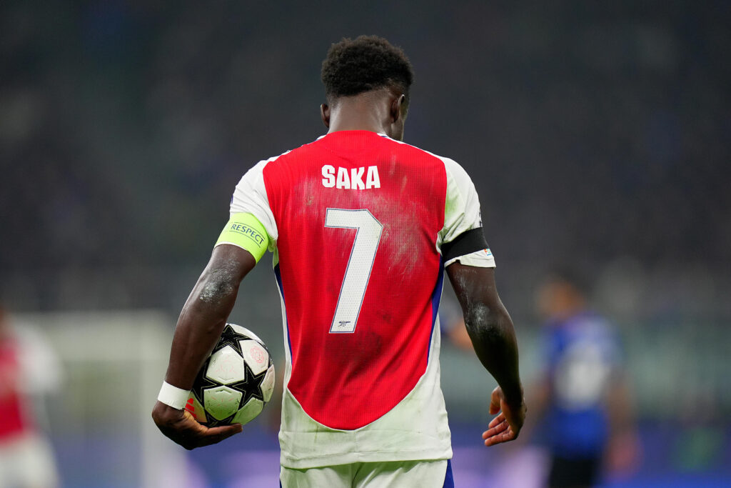 Arsenal&#039;s Bukayo Saka during the Uefa Champions League soccer match between Inter and Arsenal a at the San Siro Stadium in Milan, north Italy - Wednesday , November 6 , 2024. Sport - Soccer . (Photo by Spada/LaPresse) (Photo by Spada/LaPresse/Sipa USA)
2024.11.06 Mediolan
pilka nozna liga mistrzow
Inter Mediolan - Arsenal Londyn
Foto Spada/LaPresse/SIPA USA/PressFocus

!!! POLAND ONLY !!!