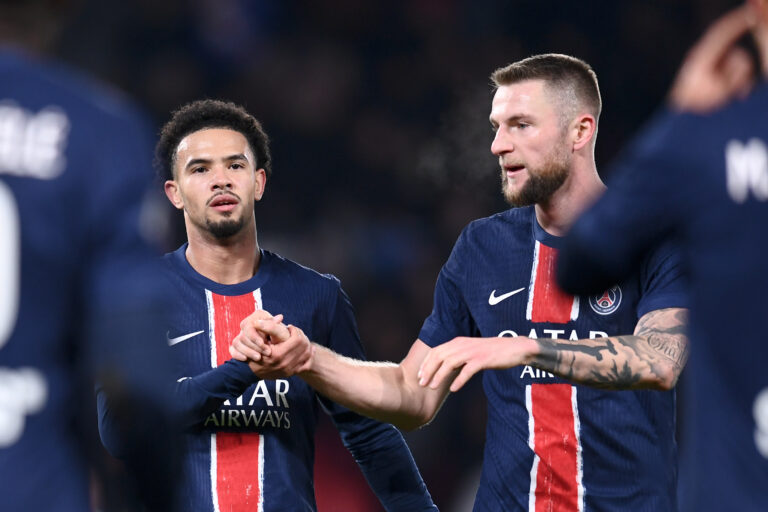 33 Warren ZAIRE EMERY (psg) - 37 Milan SKRINIAR (psg) during the Ligue 1 McDonald&#039;s match between PSG and Toulouse at Parc des Princes on November 22, 2024 in Paris, France. (Photo by Philippe Lecoeur/FEP/Icon Sport/Sipa USA)
2024.11.22 Paryz
pilka nozna liga francuska
Paris Saint-Germain - Toulouse FC
Foto Philippe Lecoeur/FEP/Icon Sport/SIPA USA/PressFocus

!!! POLAND ONLY !!!