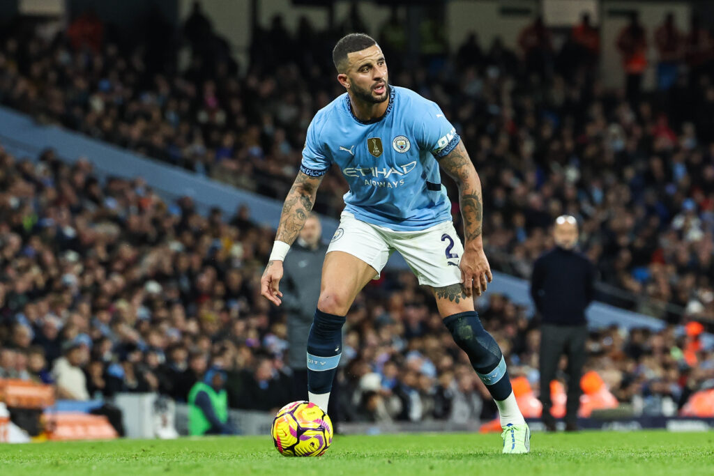 Kyle Walker of Manchester City in action during the Premier League match Manchester City vs Tottenham Hotspur at Etihad Stadium, Manchester, United Kingdom, 23rd November 2024

(Photo by Mark Cosgrove/News Images) in ,  on 11/23/2024. (Photo by Mark Cosgrove/News Images/Sipa USA)
2024.11.23 Manchester
pilka nozna liga angielska
Manchester City - Tottenham Hotspur
Foto Mark Cosgrove/News Images/SIPA USA/PressFocus

!!! POLAND ONLY !!!