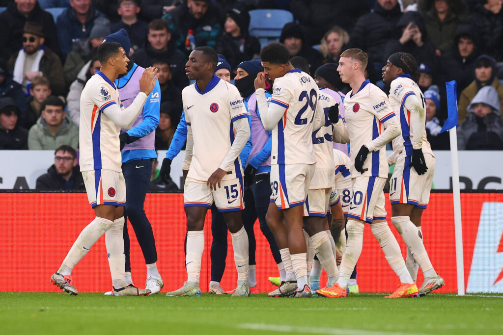 Leicester City FC v Chelsea FC Enzo Fernandez of Chelsea celebrates his goal making it 2-0 during the Leicester City FC v Chelsea FC English Premier League match at King Power Stadium, Leicester, England, United Kingdom on 23 November 2024 Editorial use only. All images are copyright Every Second Media Limited. No images may be reproduced without prior permission. All rights reserved. Premier League and Football League images are subject to licensing agreements with Football DataCo Limited. see https://www.football-dataco.com Copyright: xIMAGO/EveryxSecondxMediax ESM-1225-0048
2024.11.23 Leicester
pilka nozna liga angielska
Leicester City - Chelsea Londyn
Foto IMAGO/PressFocus

!!! POLAND ONLY !!!