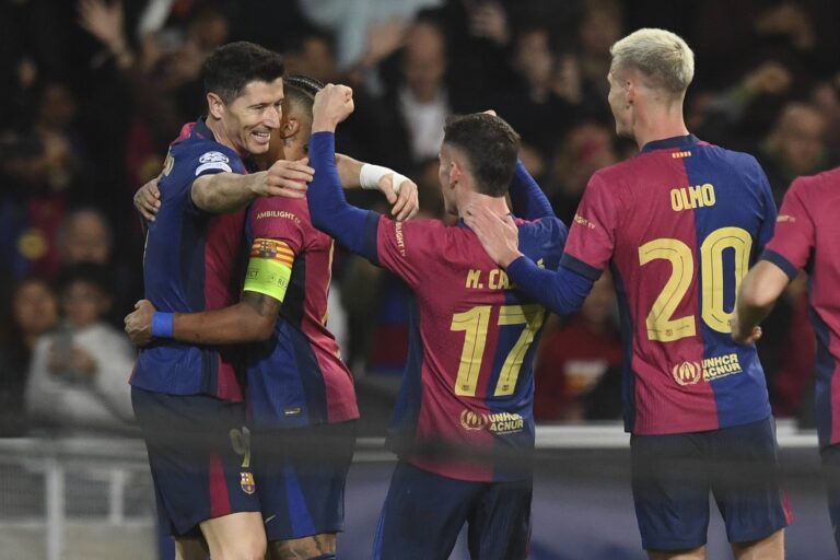 UEFA Champions League soccer match FC Barcelona vs Stade Brestois at Montjuic Olympic Stadium in Barcelona, Spain 26 November 2024
Lewandowski celebrates a goal

(Photo by Cordon Press/Sipa USA)
2024.11.26 Barcelona
pilka nozna liga mistrzow
FC Barcelona - Stade Brestois
Foto Cordon Press/SIPA USA/PressFocus

!!! POLAND ONLY !!!