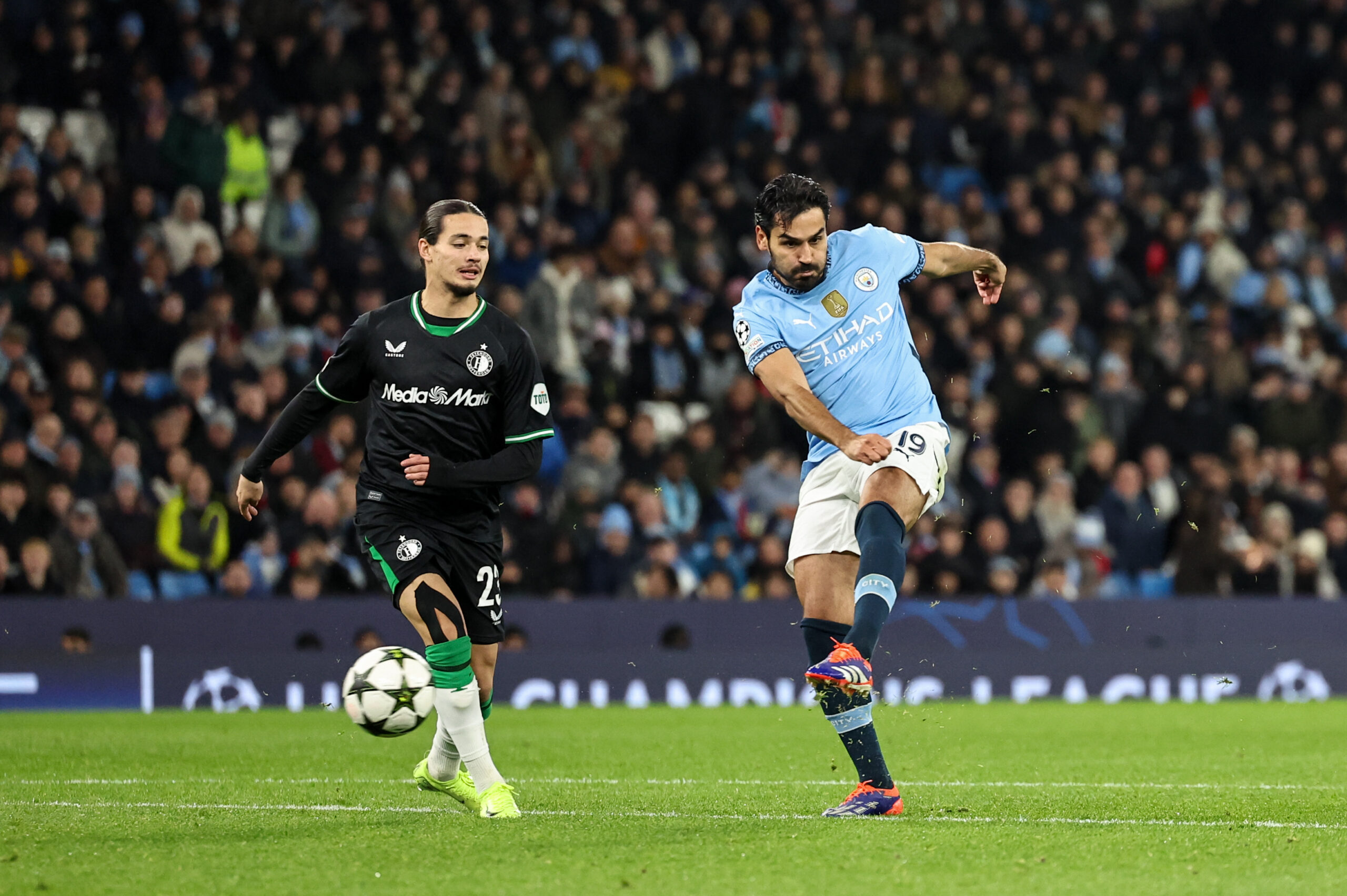 Ilkay Gundogan of Manchester City scores to make it 2-0 during the UEFA Champions League match Manchester City vs Feyenoord at Etihad Stadium, Manchester, United Kingdom, 26th November 2024

(Photo by Mark Cosgrove/News Images) in Manchester, United Kingdom on 11/26/2024. (Photo by Mark Cosgrove/News Images/Sipa USA)
2024.11.26 Manchester
pilka nozna liga mistrzow
Manchester City - Feyenoord Rotterdam
Foto Mark Cosgrove/News Images/SIPA USA/PressFocus

!!! POLAND ONLY !!!