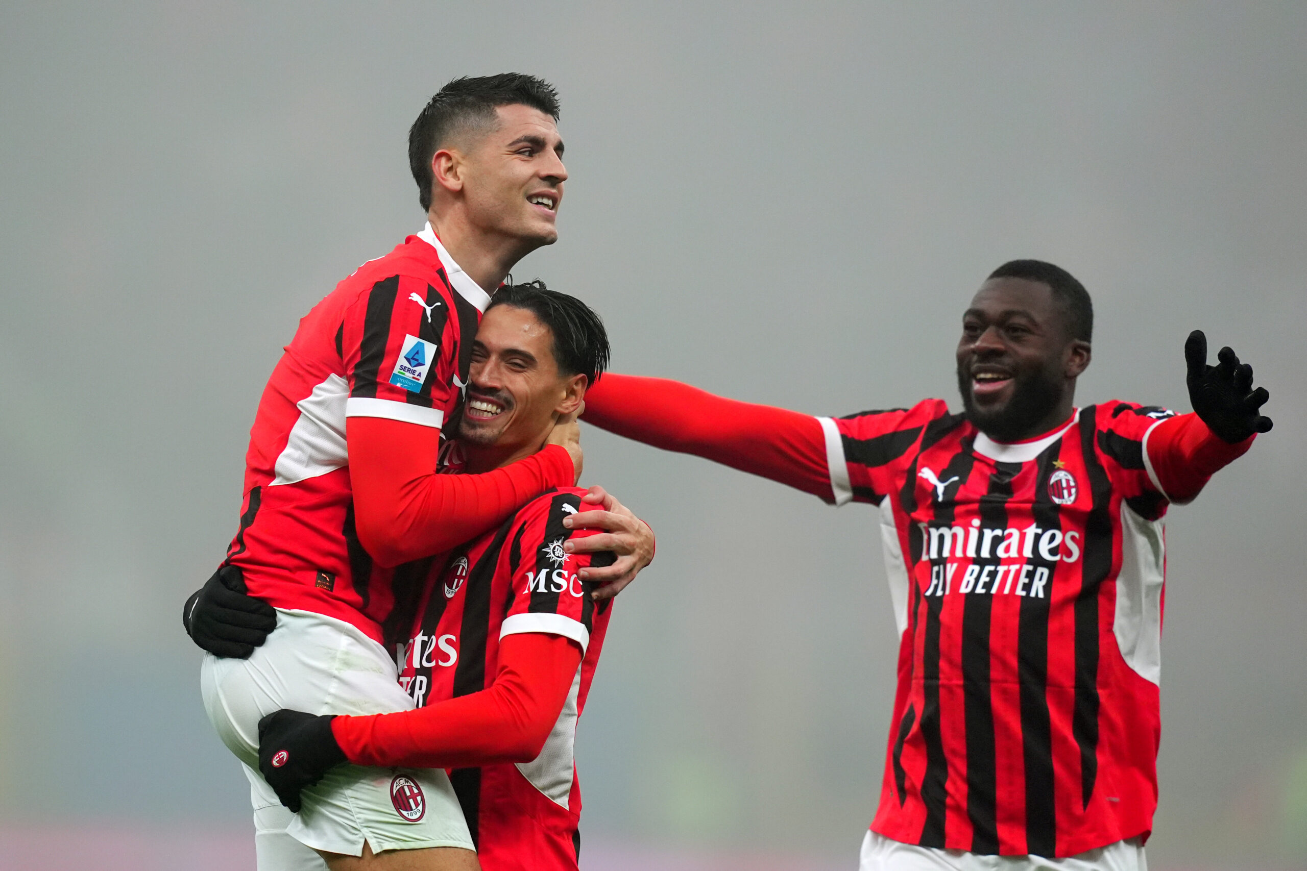 AC Milan&#039;s Tijjani Reijnders and AC MilanÕs Alvaro Morata  celebrates after scoring 3-0 during  the Serie A soccer match between Milan and Empoli at San Siro  Stadium in Milan  , North Italy - Saturday  , November 30  , 2024. Sport - Soccer . (Photo by Spada/LaPresse) (Photo by Spada/LaPresse/Sipa USA)
2024.11.30 Mediolan
pilka nozna Liga Wloska
AC Milan - Empoli FC
Foto Spada/LaPresse/SIPA USA/PressFocus

!!! POLAND ONLY !!!