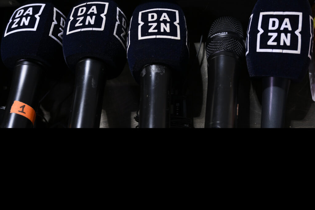 A set of microphones with DAZN television logo impressed on them are seen during the Serie A football match between ACF Fiorentina and FC Internazionale at Artemio Franchi stadium in Firenze (Italy), December 1, 2024./Sipa USA *** No Sales in France and Italy ***
2024.12.01 Florencja
pilka nozna liga wloska
ACF Fiorentina - Inter Mediolan
Foto Andrea Staccioli/Insidefoto/SIPA USA/PressFocus

!!! POLAND ONLY !!!