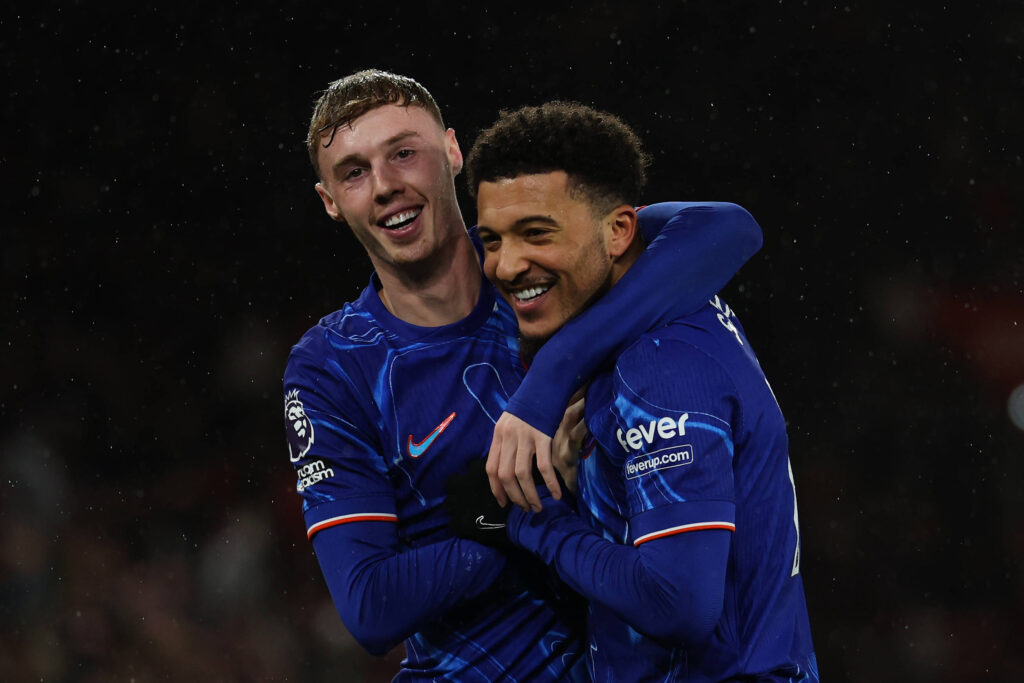 Football - 2024 / 2025 Premier League - Southampton vs Chelsea - St Marys Stadium - Wednesday 4th December 2024 Cole Palmer of Chelsea celebrates his goal with Jadon Sancho during the Premier League match at St Marys Stadium COLORSPORT / Shaun Boggust PUBLICATIONxNOTxINxUK
2024.12.04 Southampton
pilka nozna liga angielska
Southampton - Chelsea Londyn
Foto IMAGO/PressFocus

!!! POLAND ONLY !!!